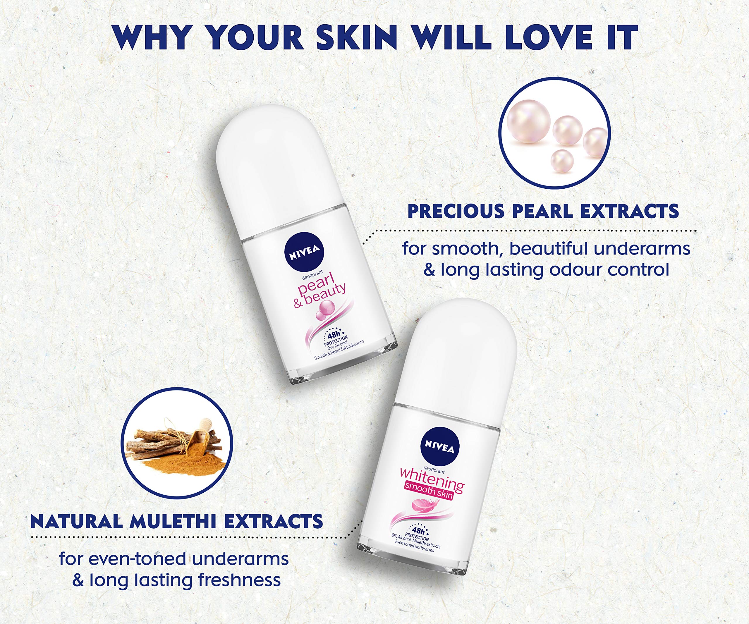 NIVEA Roll On Deodorants, Whitening Smooth Skin and Pearl & Beauty (Pack of 2) - in Eco-Friendly NIVEA Care Box – view 2