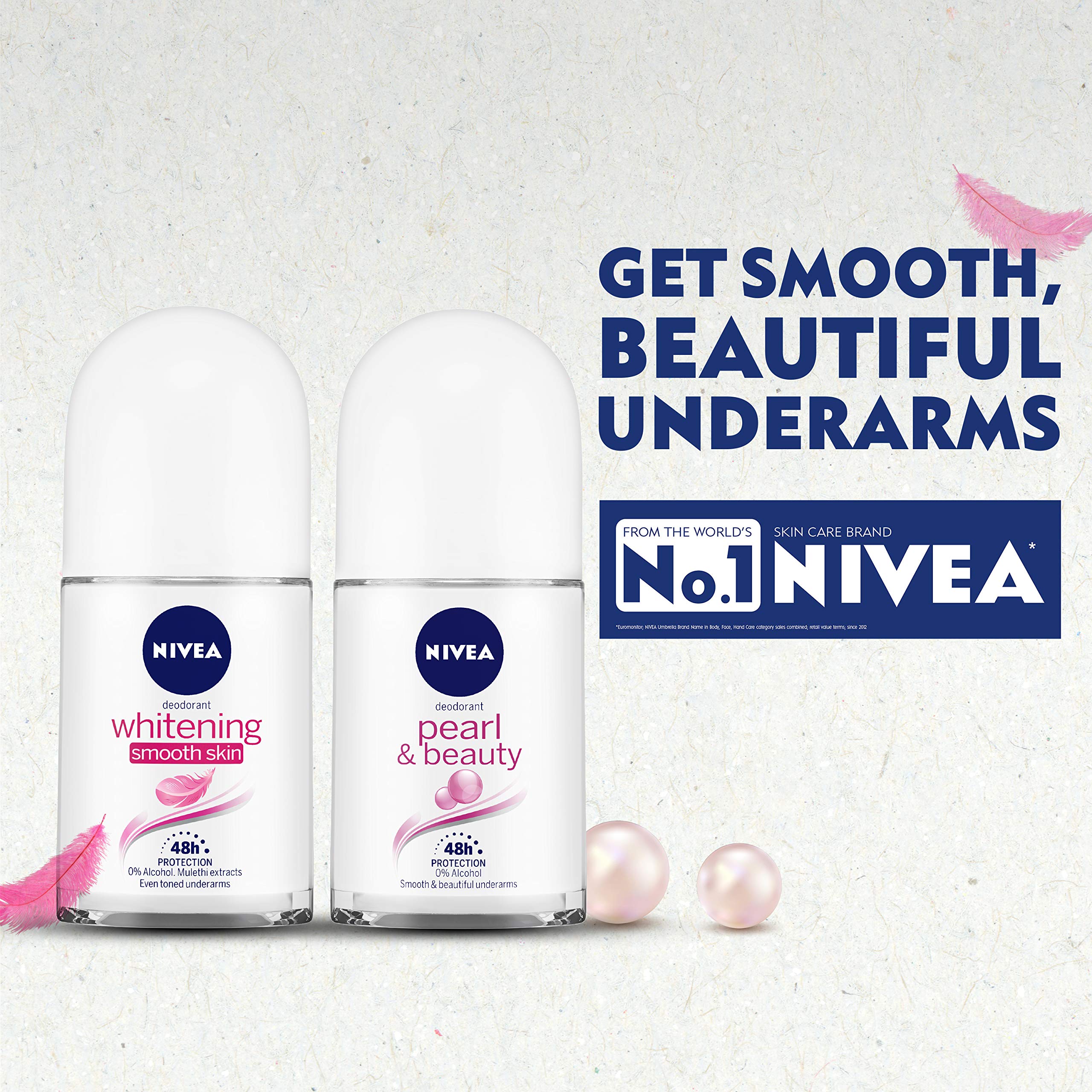 NIVEA Roll On Deodorants, Whitening Smooth Skin and Pearl & Beauty (Pack of 2) - in Eco-Friendly NIVEA Care Box – view 3