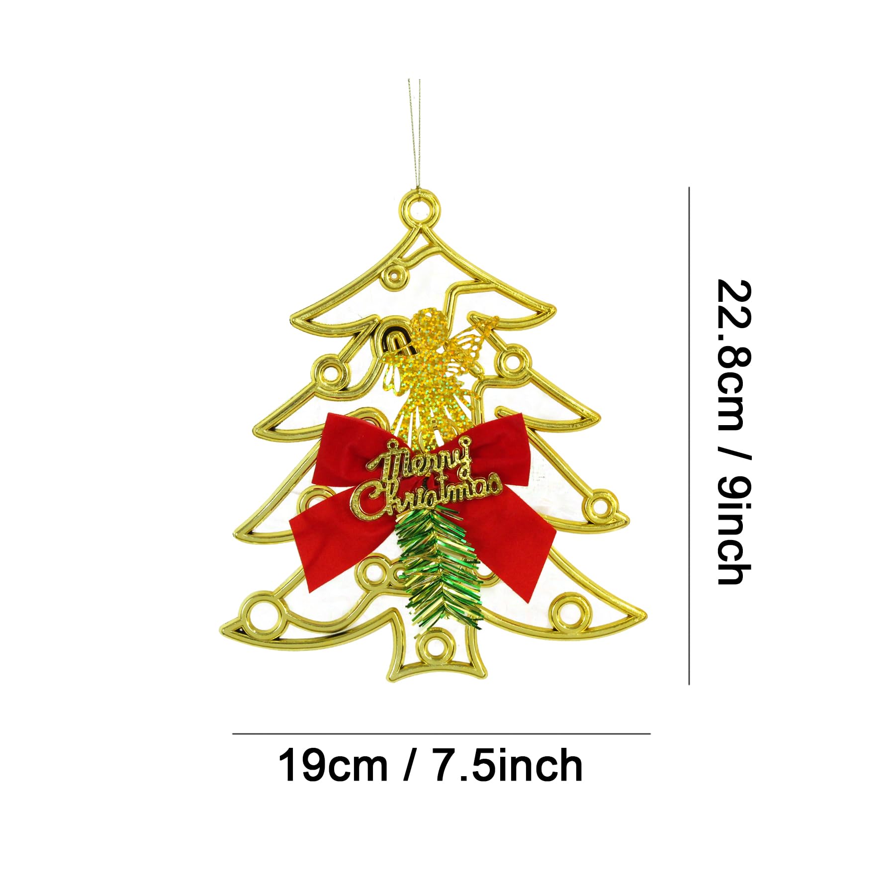 TIED RIBBONS Set of 2 Christmas Hanging Tree (Big, 22.8 cm x 19 cm) for Decoration Items Wall Door Tree Hanging Ornaments Props Xmas Accessories - Golden Christmas Décor for Home – view 5