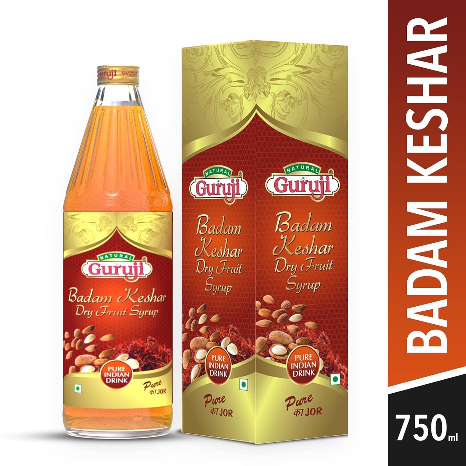 Jai Guruji Badam Kesar Dry Fruit Syrup Sharbat, Instant Refreshing Drink For Summer (Mix with milk Only) – view 2