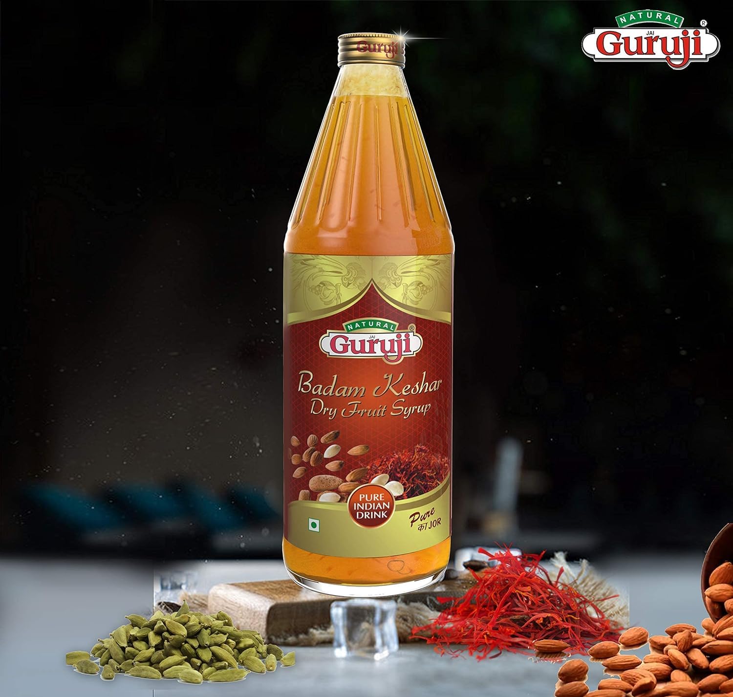 Jai Guruji Badam Kesar Dry Fruit Syrup Sharbat, Instant Refreshing Drink For Summer (Mix with milk Only) – view 3