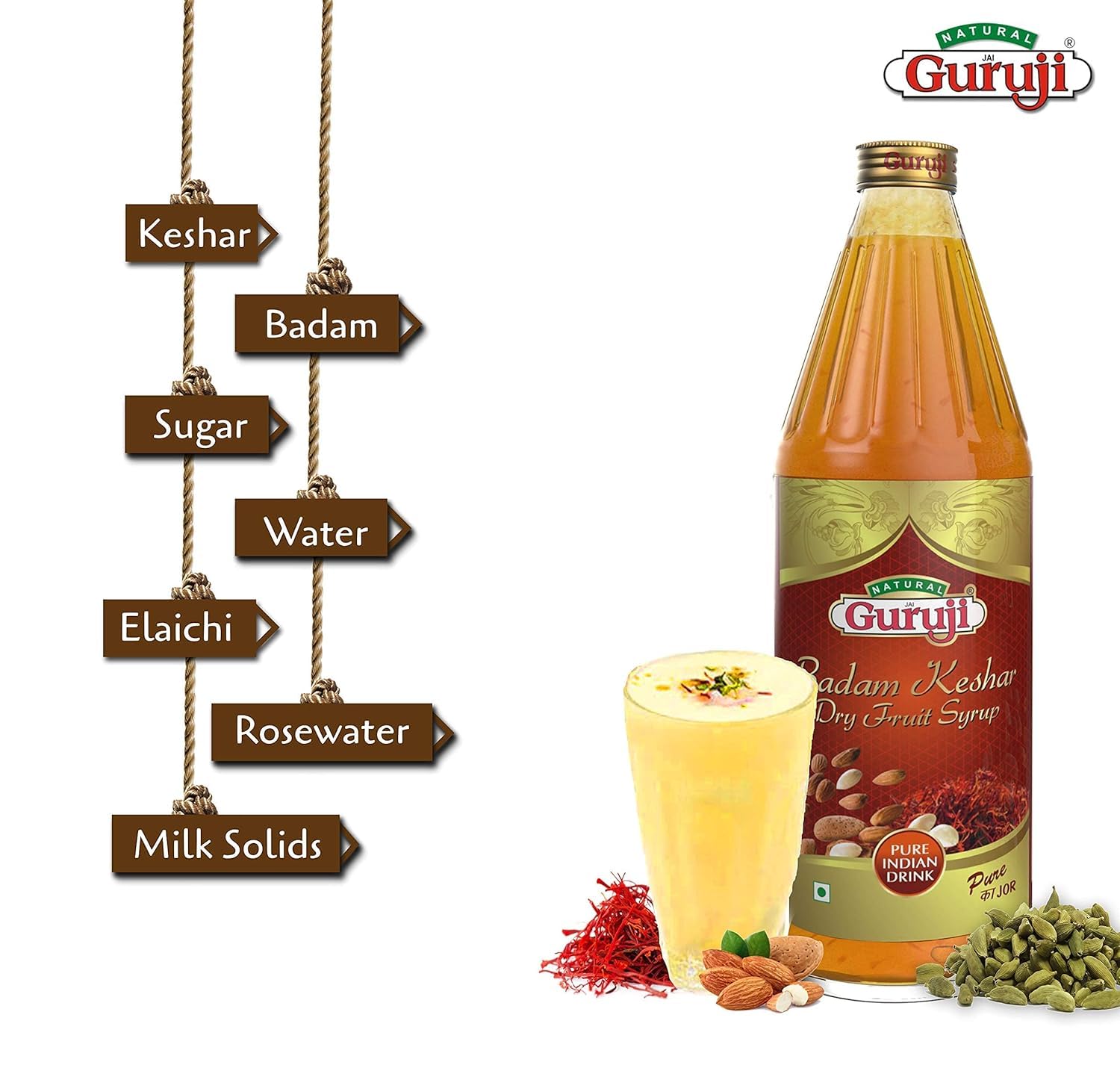Jai Guruji Badam Kesar Dry Fruit Syrup Sharbat, Instant Refreshing Drink For Summer (Mix with milk Only) – view 5