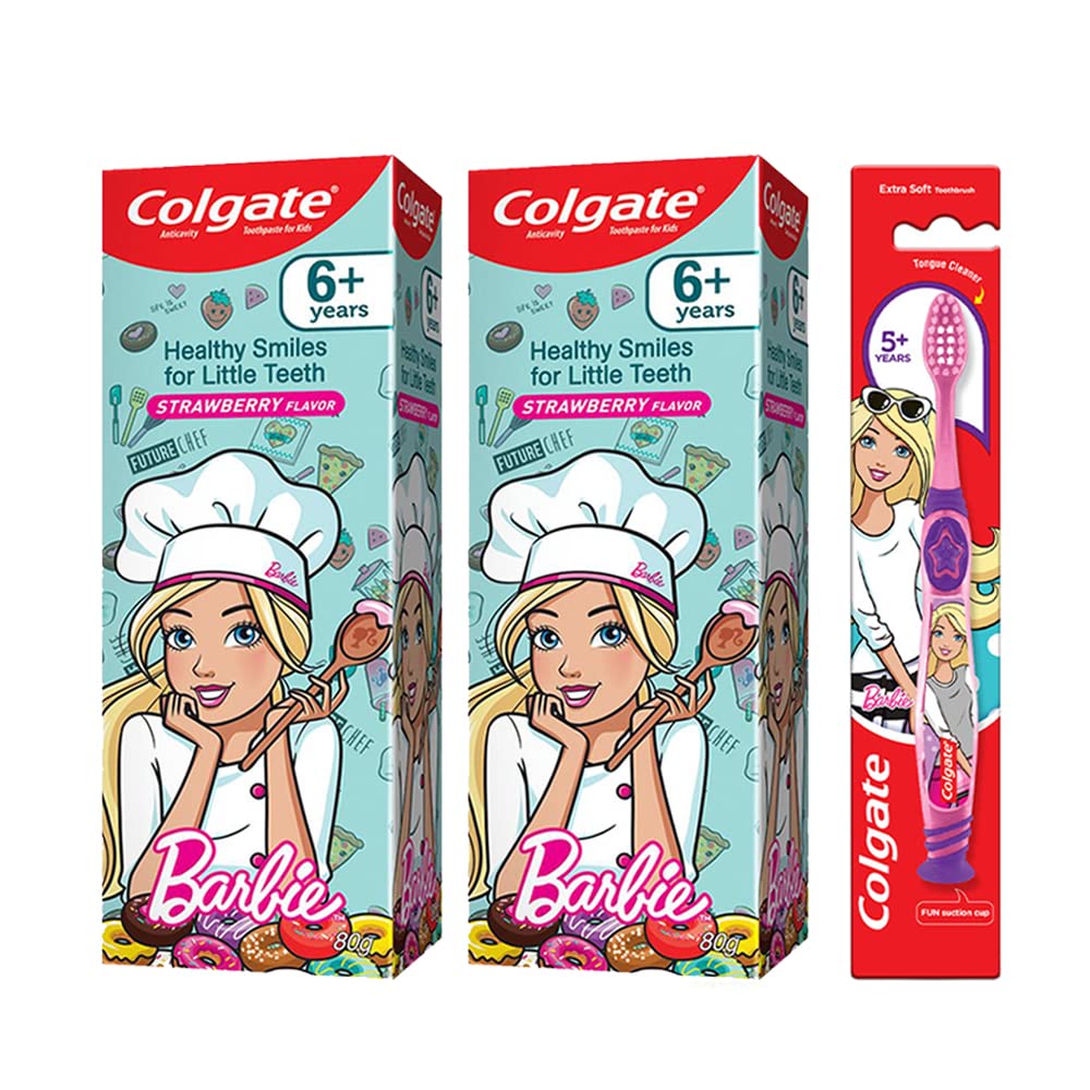 Kids Barbie toothpaste gel combo with two tubes and toothbrush