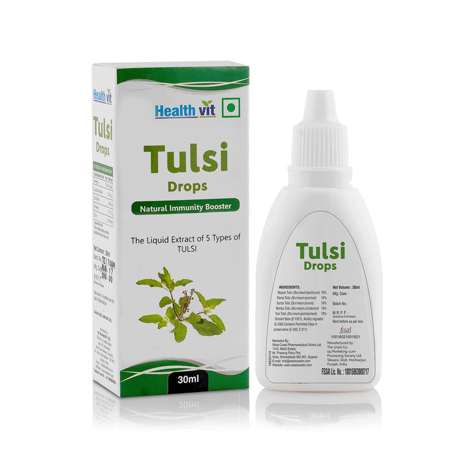 Healthvit Tulsi Drops - Concentrated Extract of 5 Rare Tulsi for Natural Immunity Boosting, Anti-Oxidant Effect, Oral Health, Digestion, Cough, and Cold Relief - 30ml – view 2