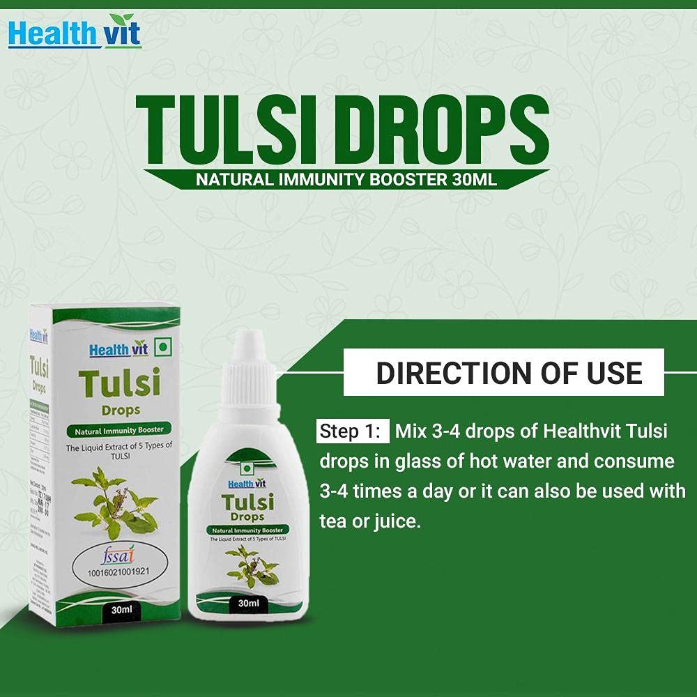 Healthvit Tulsi Drops - Concentrated Extract of 5 Rare Tulsi for Natural Immunity Boosting, Anti-Oxidant Effect, Oral Health, Digestion, Cough, and Cold Relief - 30ml – view 5