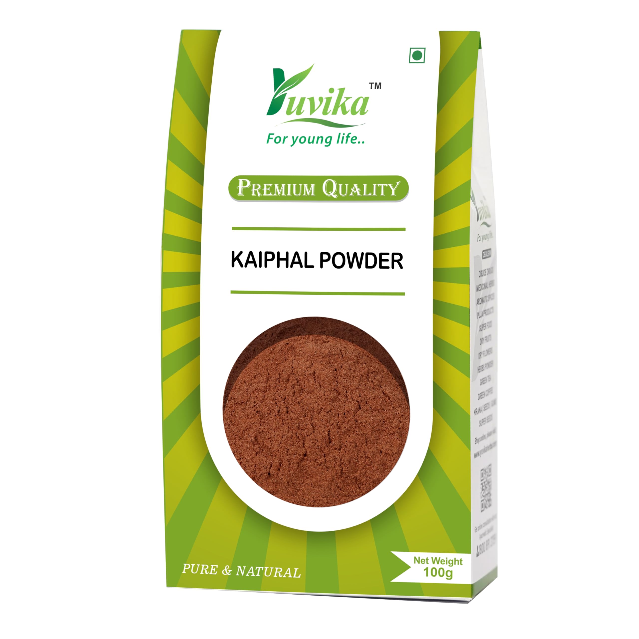 Front pack of Yuvika bayberry kaiphal powder, 100 grams