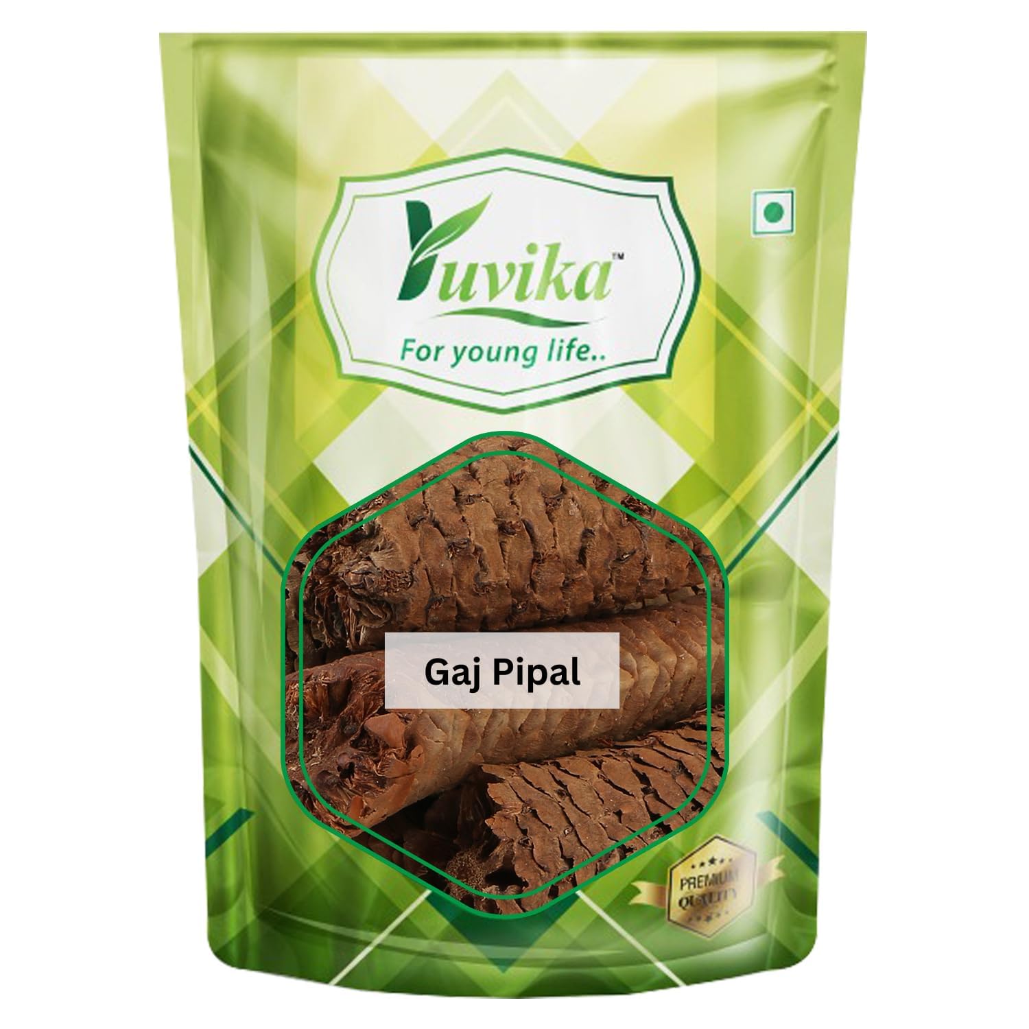 Front pack of Yuvika Gaj Pipal whole 100 gram bag