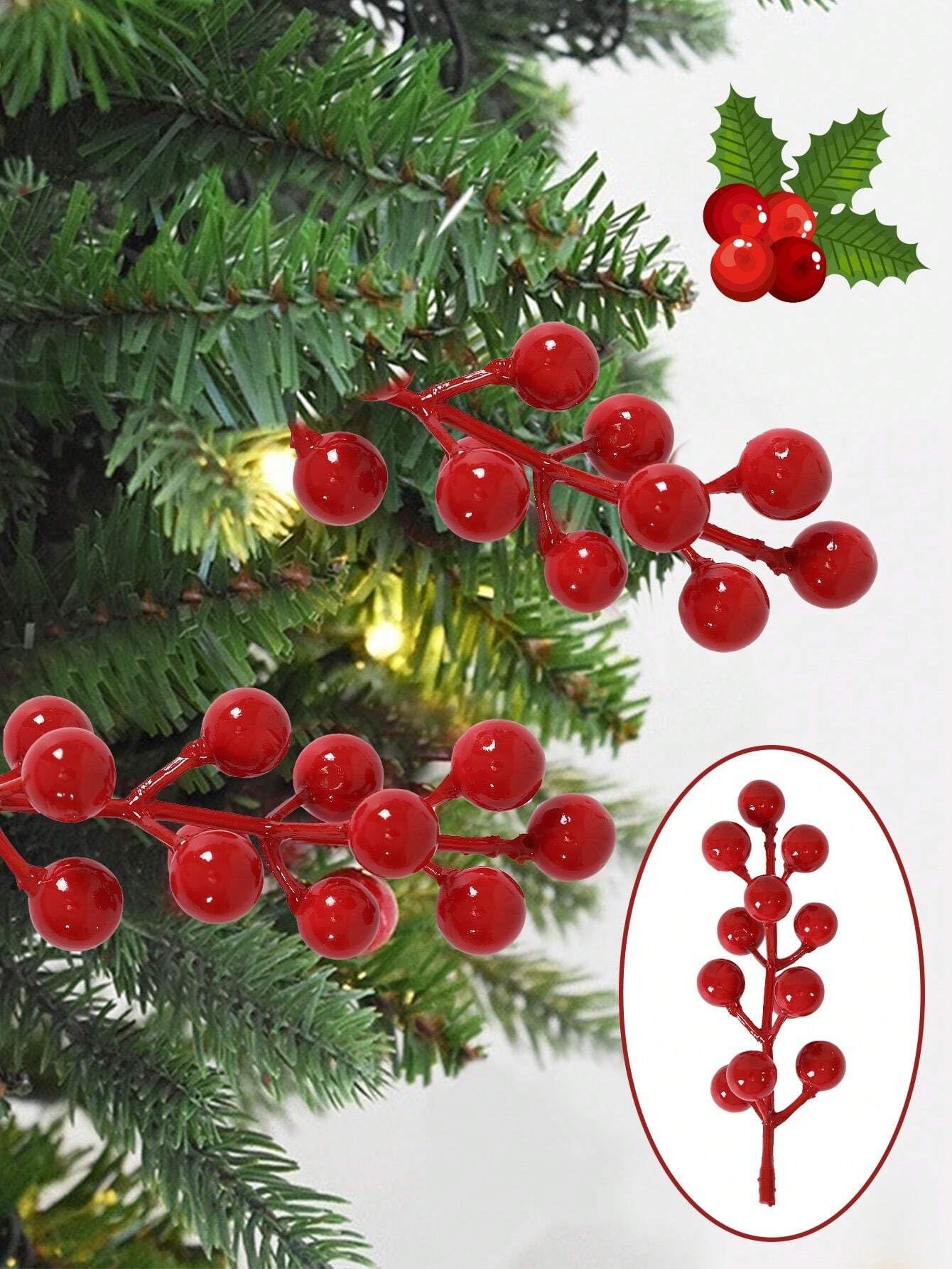 CraftVatika Christmas Tree Decoration Ornaments Items, Fake Red Berry Cherry Hanging Ornaments for Xmas Tree, Christmas Decoration, Home Office Decor, Xmas Tree Hanging Items, Xmas Gifts (5 Pieces) – view 2