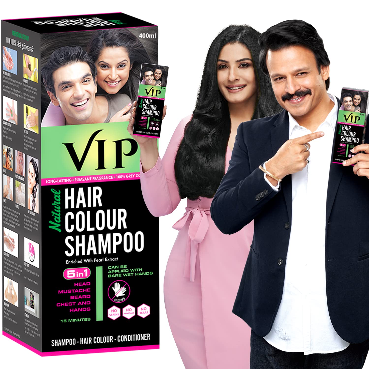 Black VIP hair colour shampoo bottle for grey coverage