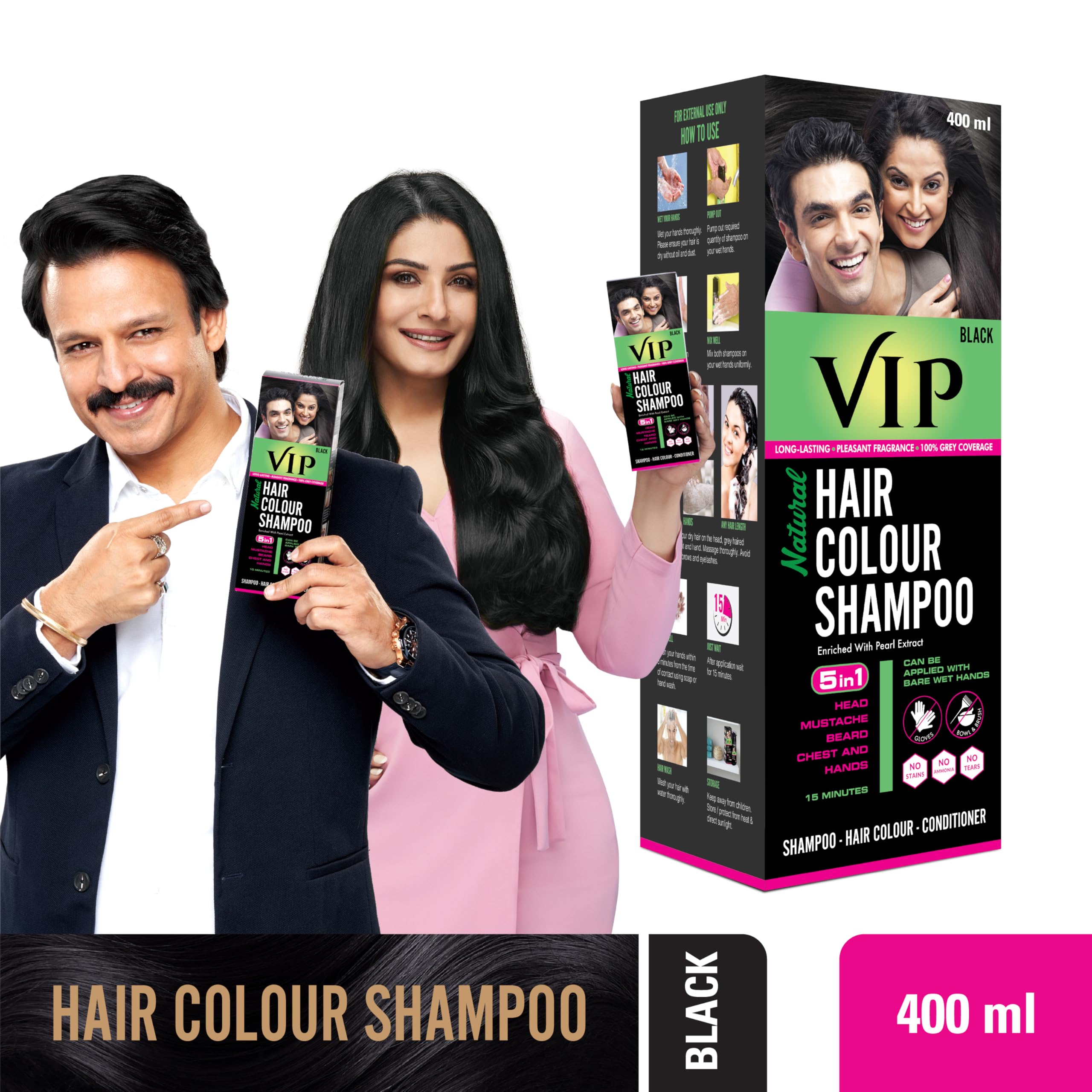 VIP Hair Colour Shampoo 400ml Black – view 2