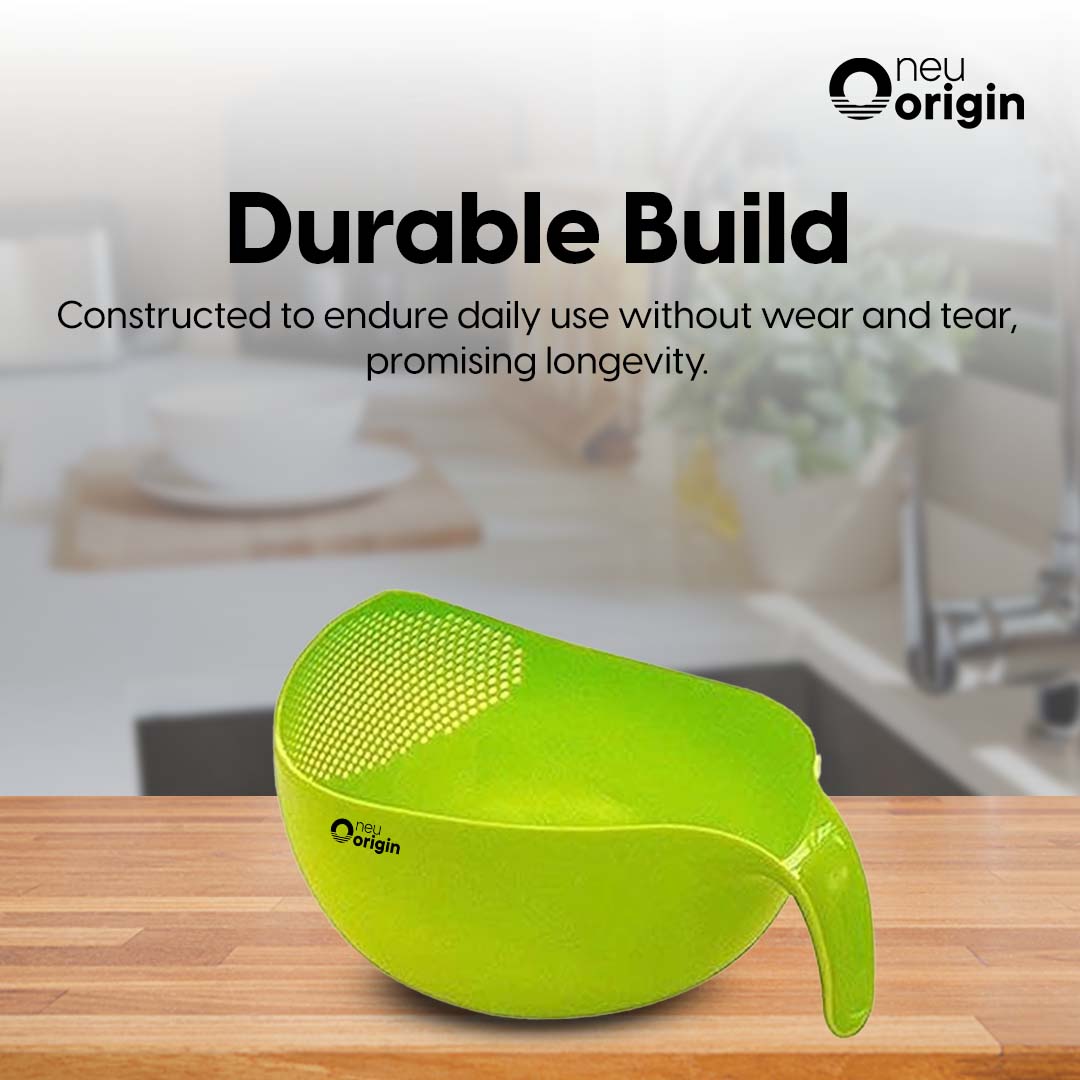 NeuOrigin Rice Washer and Quinoa Strainer - Easy-to-Use Kitchen Cleaning Tool with Handle (8.35x5.9") - Ideal for Washing Fruits, Vegetables, Beans - Small Food Grade Plastic Basket with Side Drainers – view 2