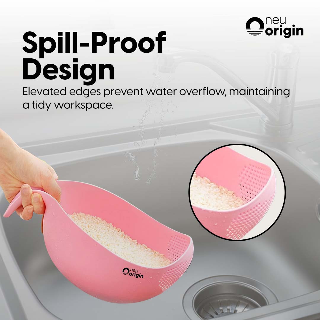 NeuOrigin Rice Washer and Quinoa Strainer - Easy-to-Use Kitchen Cleaning Tool with Handle (8.35x5.9") - Ideal for Washing Fruits, Vegetables, Beans - Small Food Grade Plastic Basket with Side Drainers – view 3