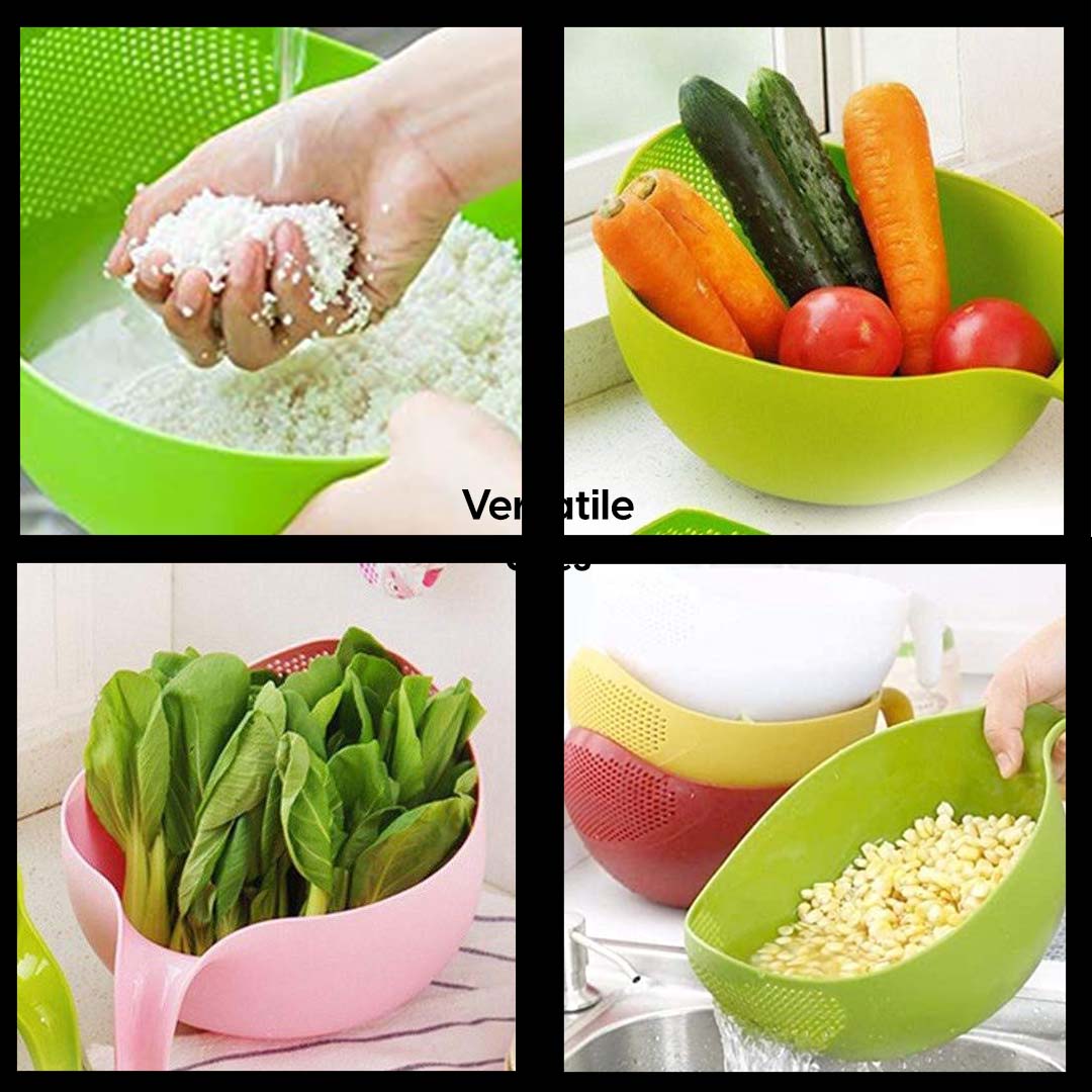 NeuOrigin Rice Washer and Quinoa Strainer - Easy-to-Use Kitchen Cleaning Tool with Handle (8.35x5.9") - Ideal for Washing Fruits, Vegetables, Beans - Small Food Grade Plastic Basket with Side Drainers – view 5