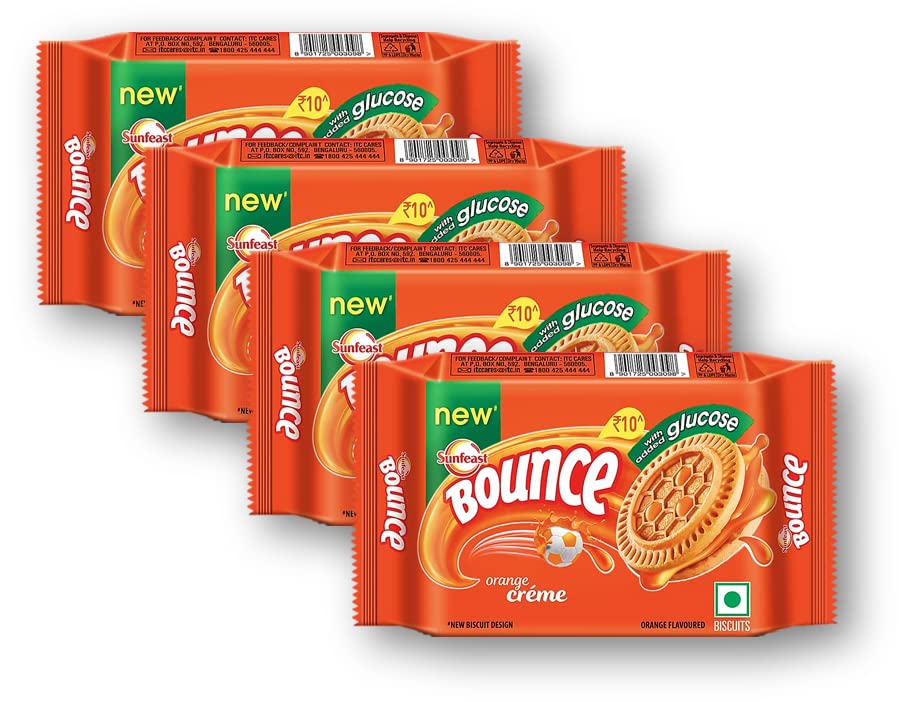 Sunfeast Bounce orange cream biscuit pouch front packaging view