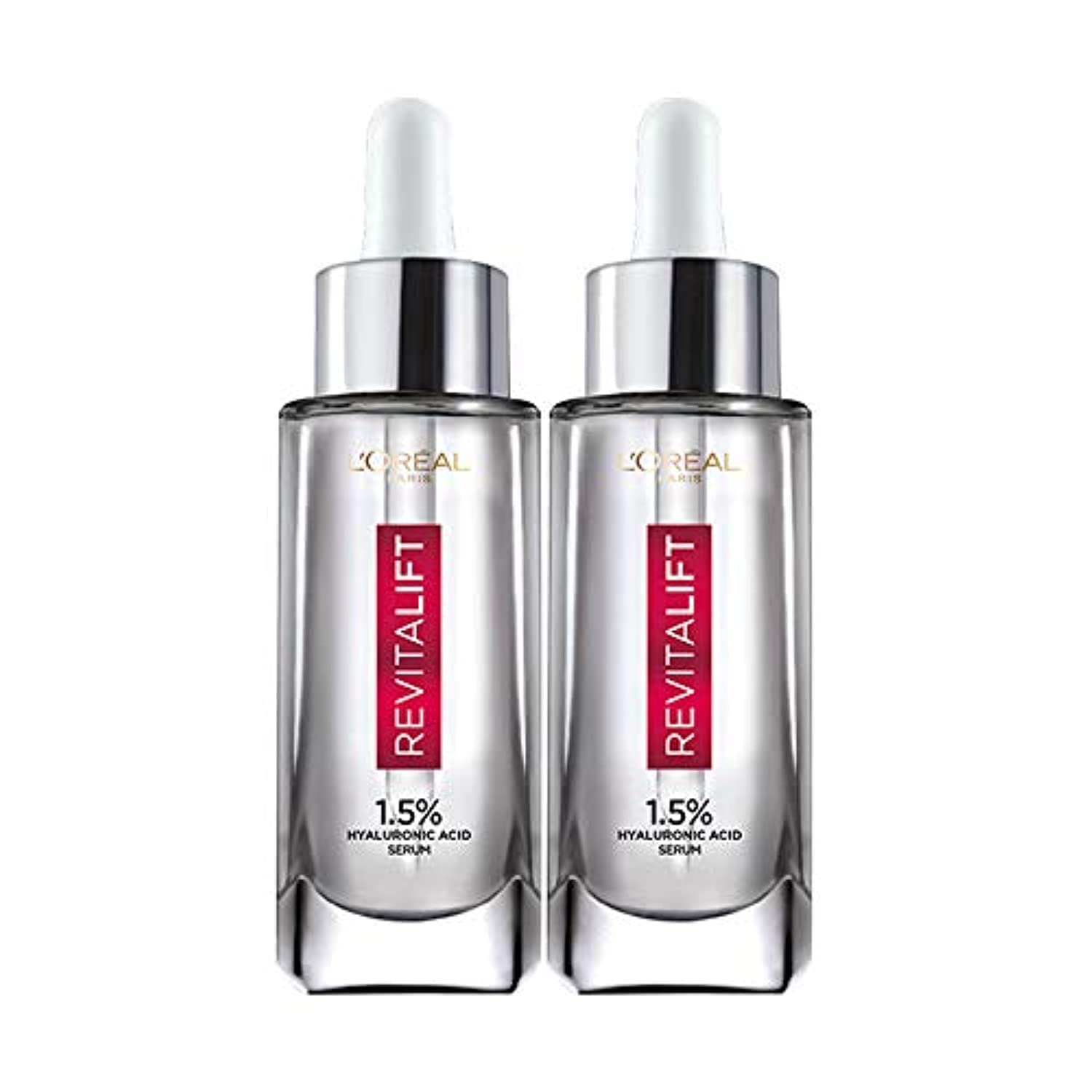 Two 15 ml L'Oréal Paris Revitalift hyaluronic acid serums