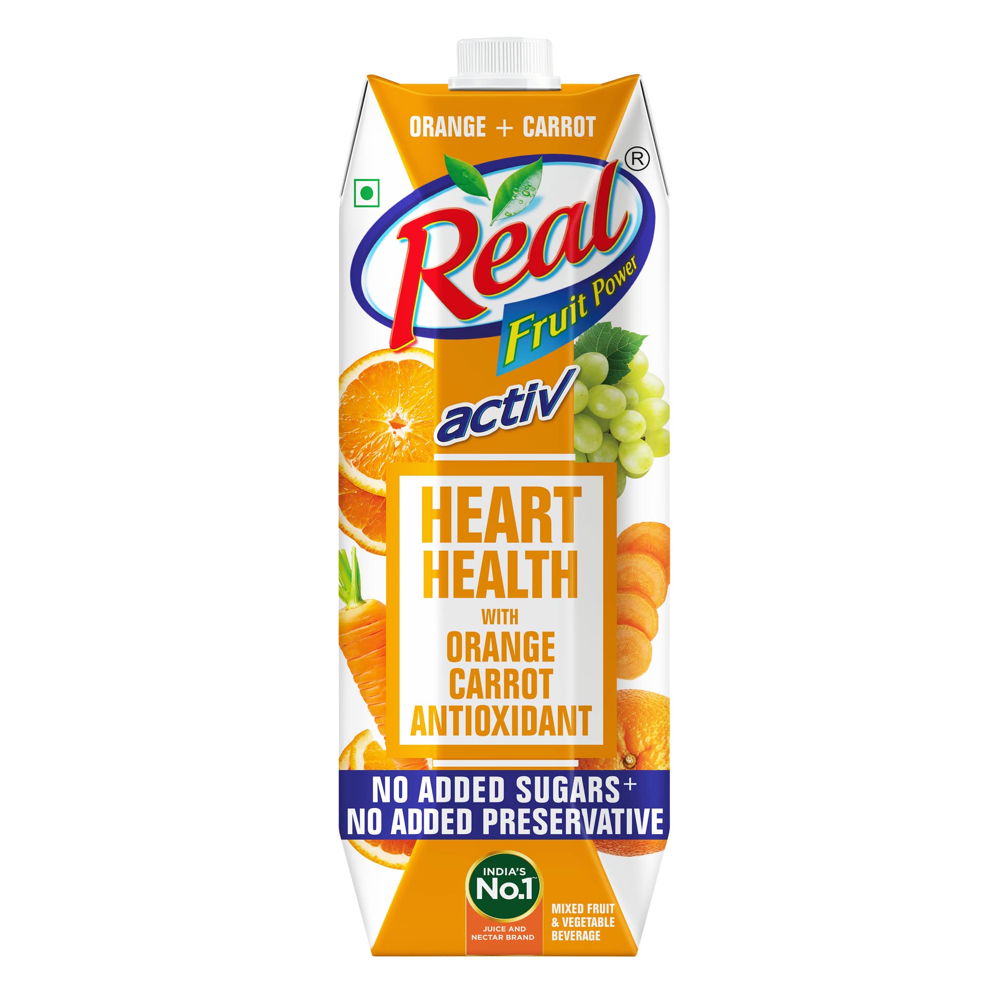 Dabur Real Activ Orange Carrot Juice 1L no added sugar pack