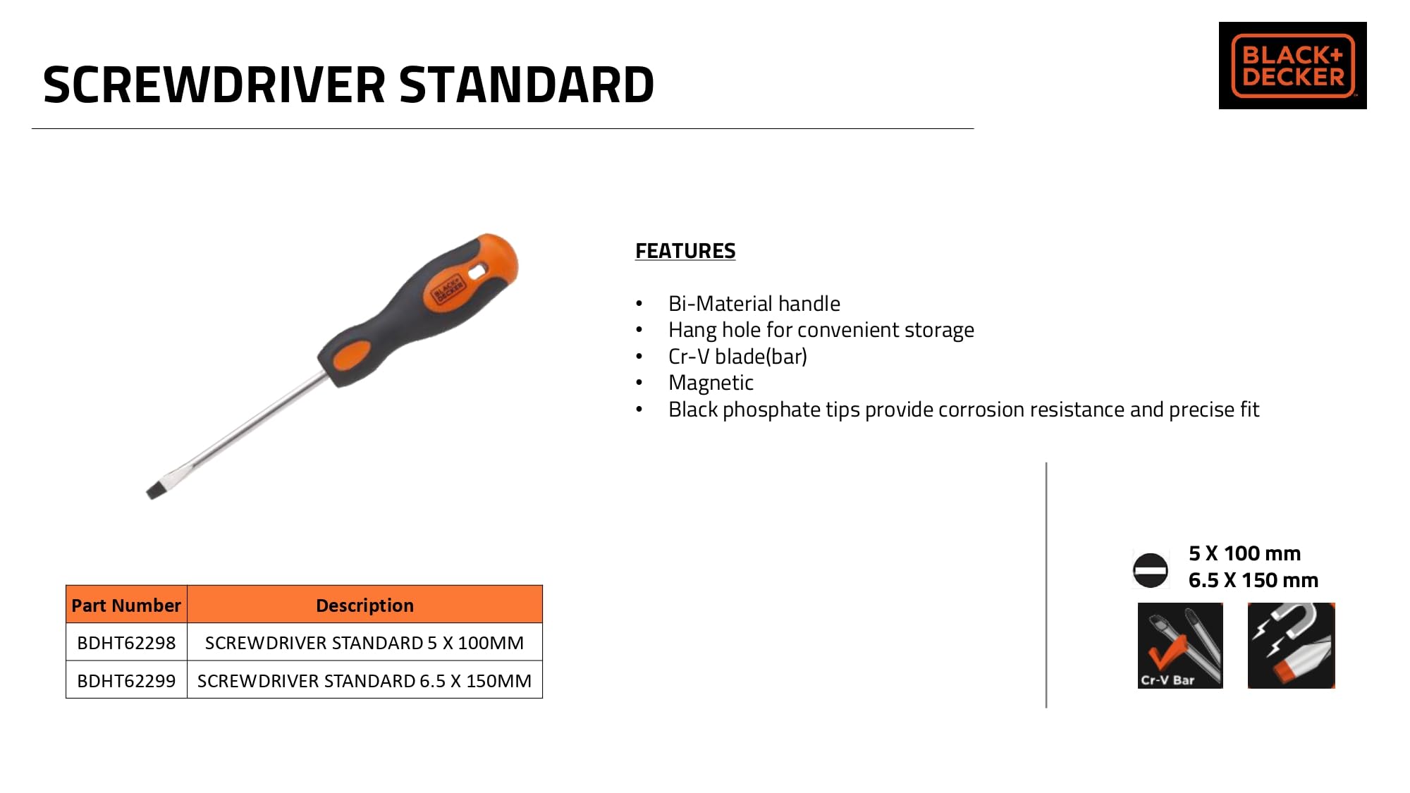 BLACK+DECKER BDHT62298 Steel Screwdriver Standard-5x100mm (Orange) – view 5
