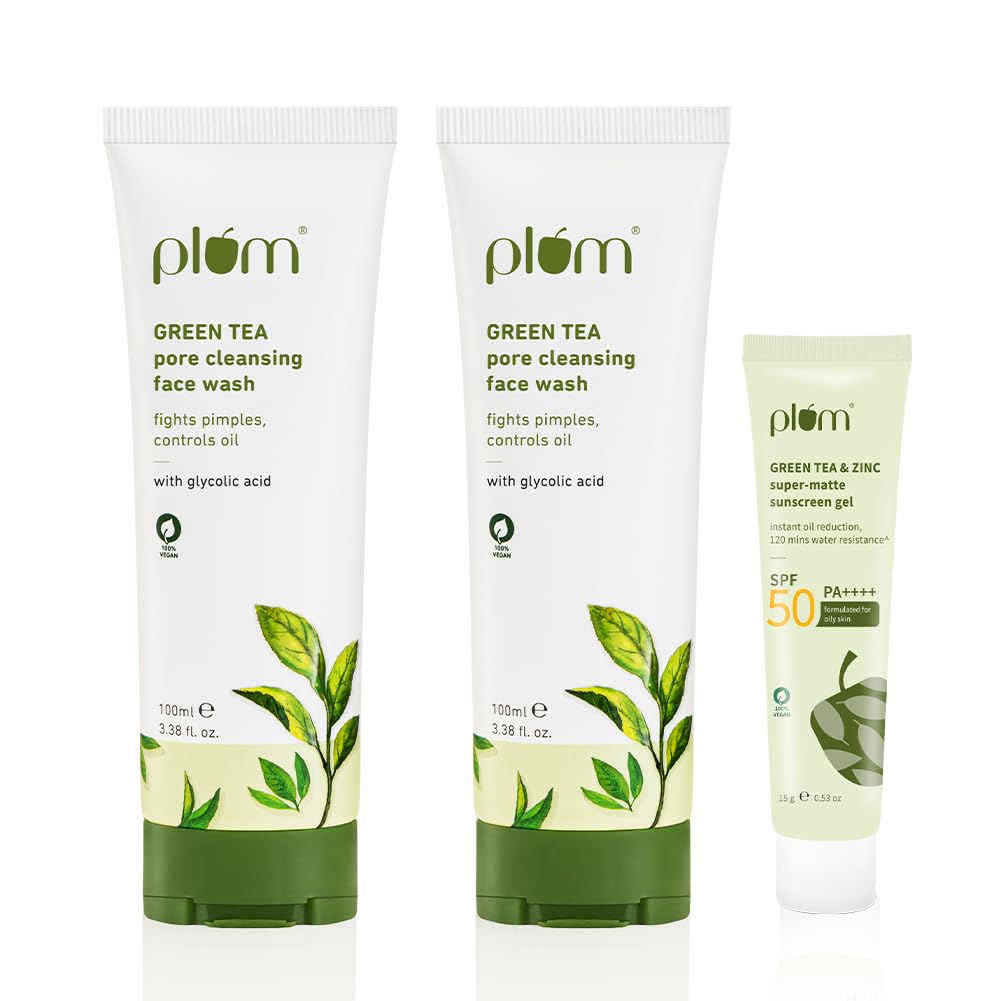 Plum Green Tea Pore cleansing Face wash pack of 2 with free sunscreen