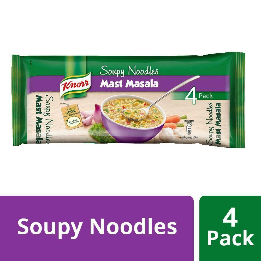 Front pack of Knorr Mast Masala soupy noodles