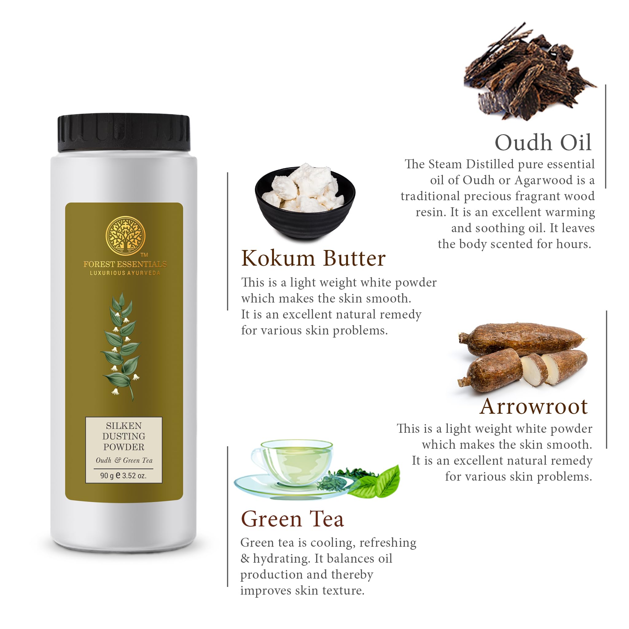 Forest Essentials Silken Dusting Powder Oudh & Green Tea – view 3