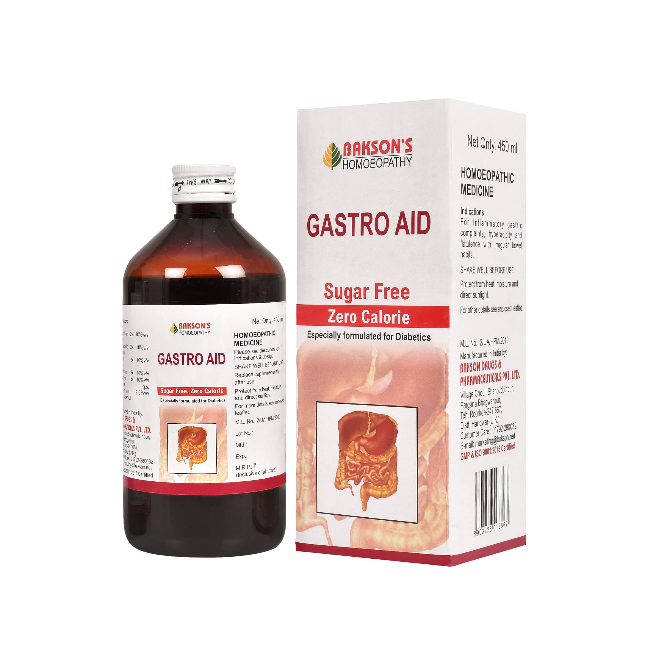 Bakson's homoeopathy Gastro Aid syrup 450 ml bottle