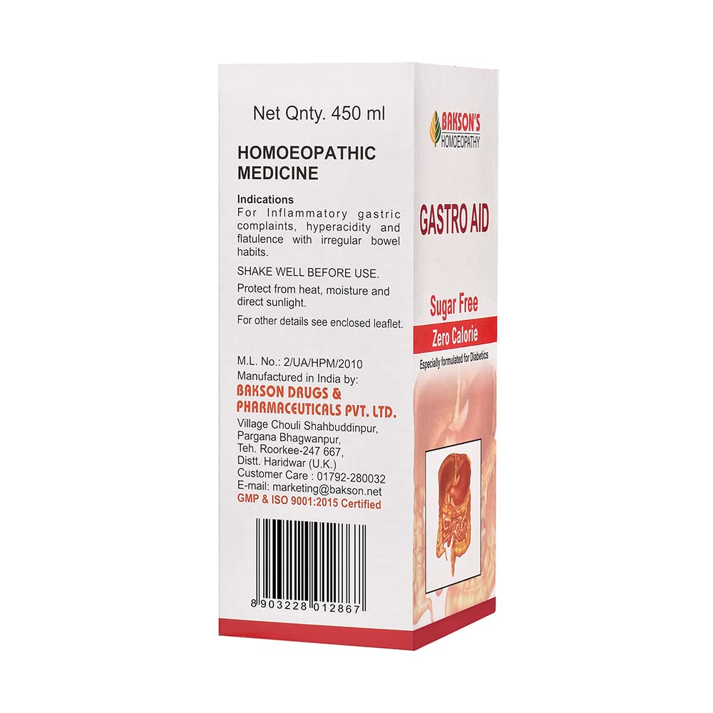 Dr. Bakshi's BAKSON'S HOMOEOPATHY Gastro Aid (Sugar Free) Syrup (450ml) – view 3
