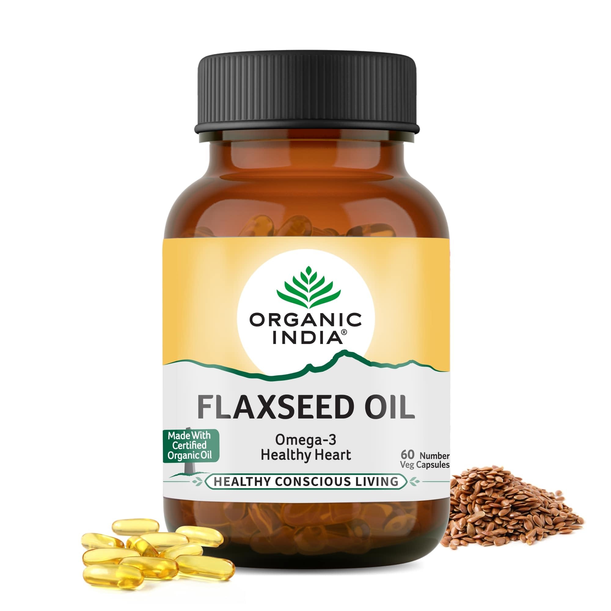 Organic India flaxseed oil vegan capsules bottle packaging