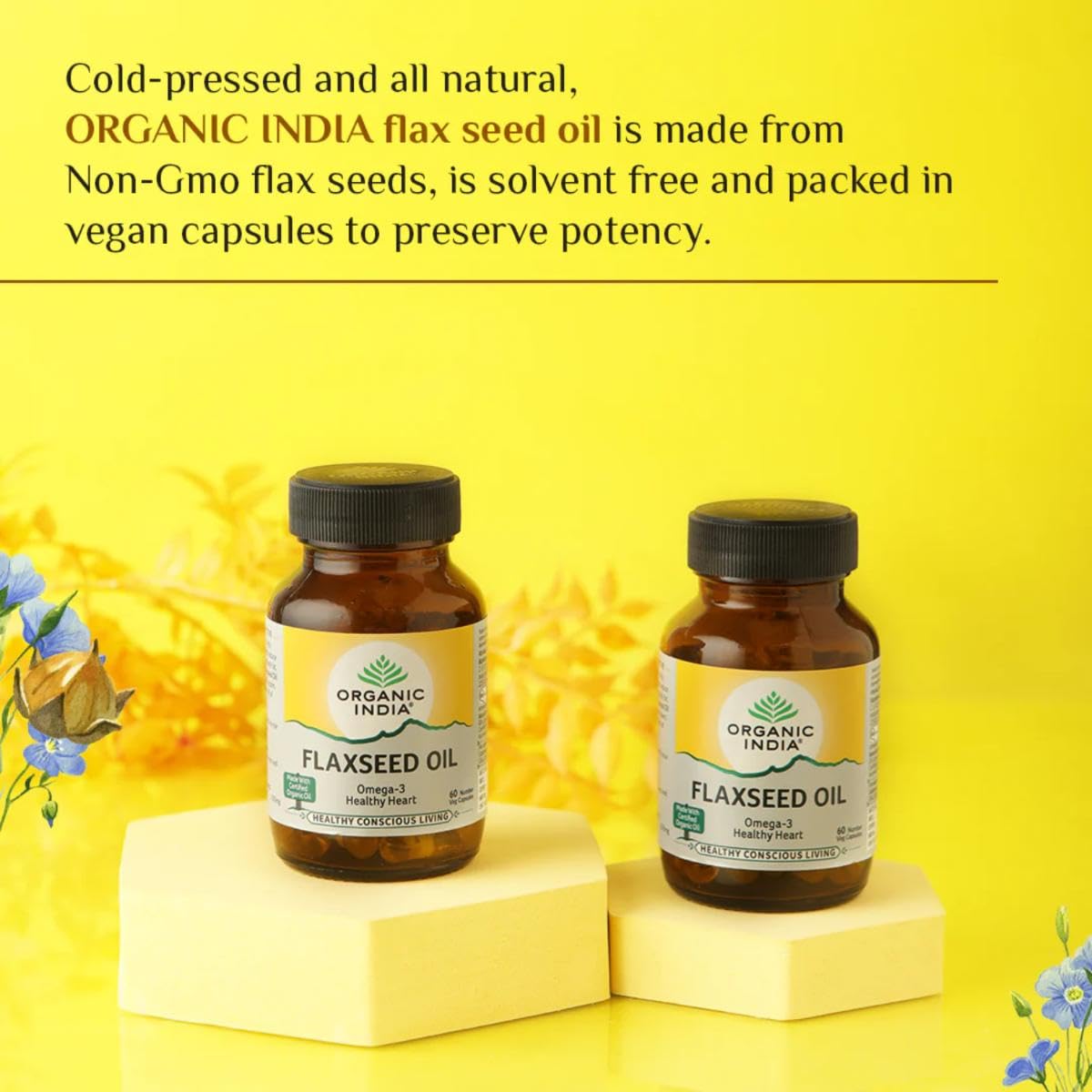 A TATA Product - Organic India Flaxseed Oil - 60 Veg Capsules, Natural Omega-3, Helps Reduce Cholesterol, Supports Healthy Skin, Hair & Nails, Joint Flexibility, GMP & NPOP Certified Organic – view 6