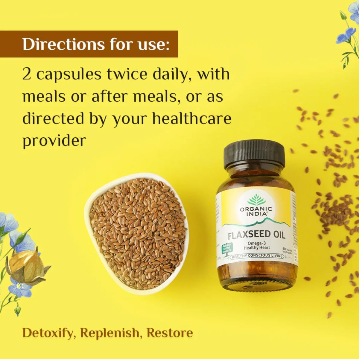 A TATA Product - Organic India Flaxseed Oil - 60 Veg Capsules, Natural Omega-3, Helps Reduce Cholesterol, Supports Healthy Skin, Hair & Nails, Joint Flexibility, GMP & NPOP Certified Organic – view 7