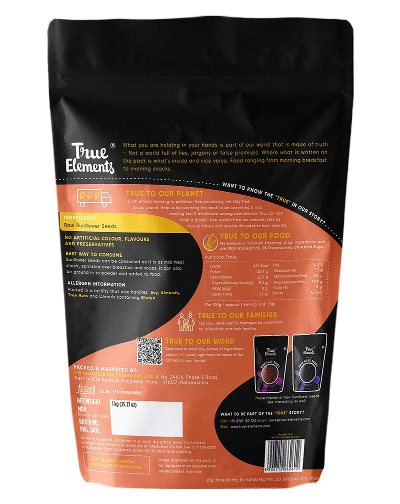True Elements Sunflower Seeds 1kg - Raw Seeds for Eating – view 2