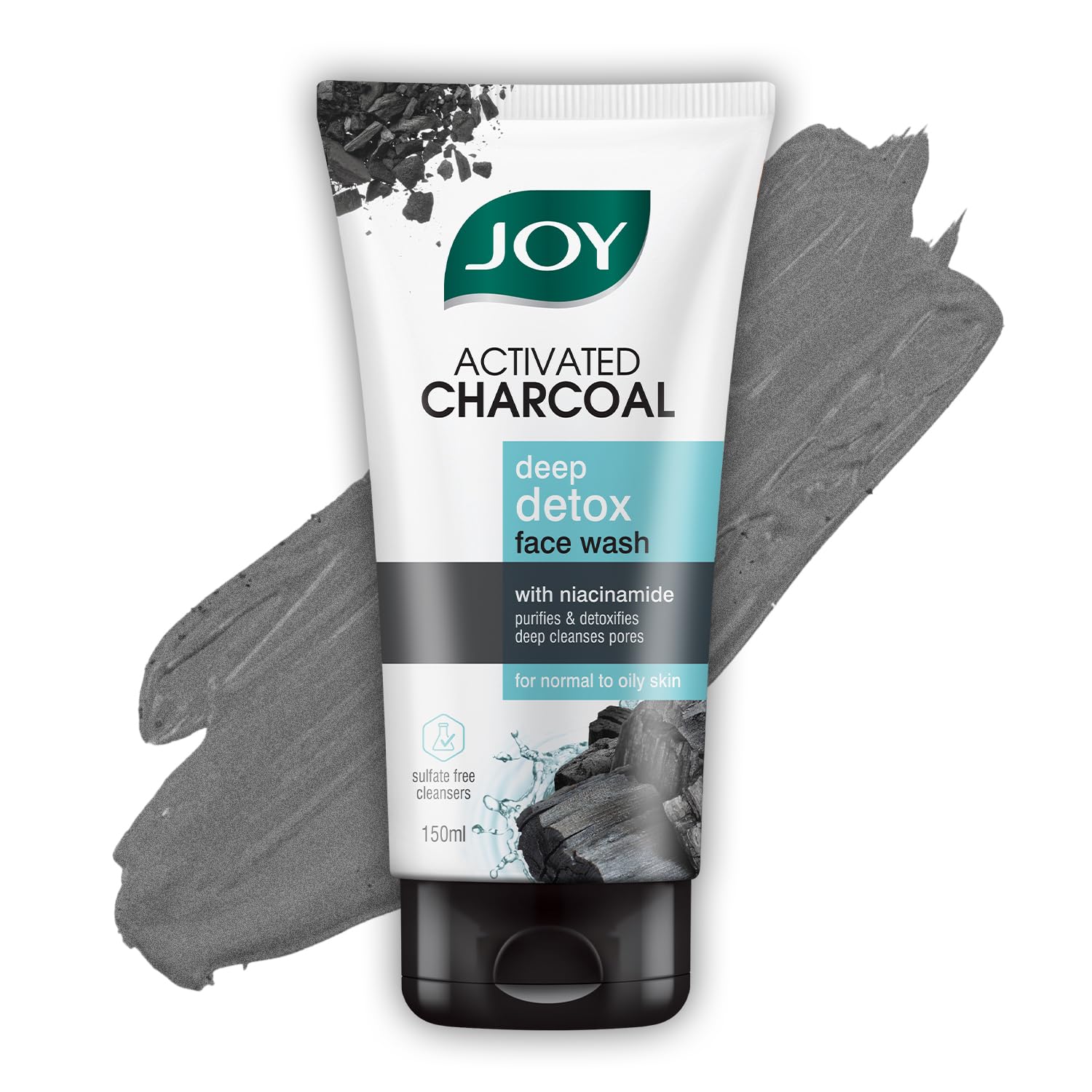 Joy charcoal face wash tube for oily skin, 150ml pack