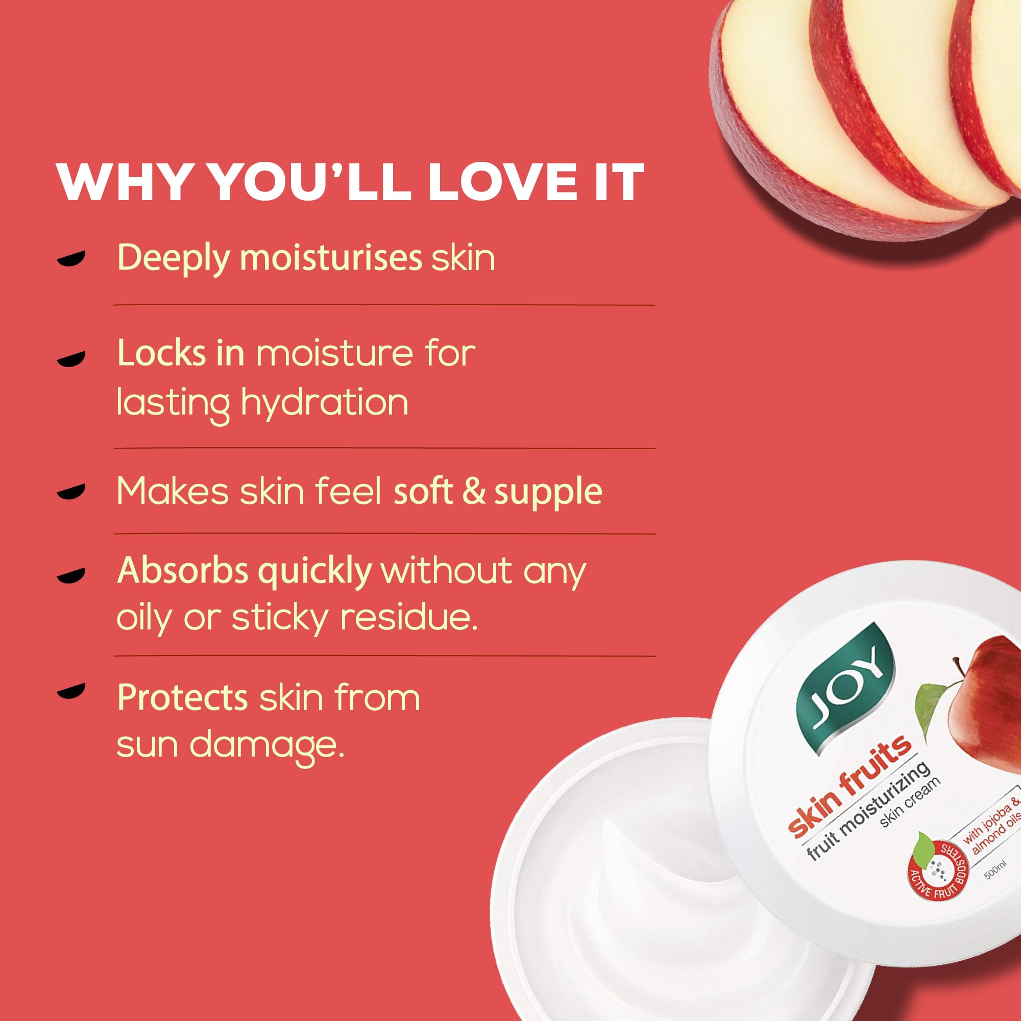 Joy Skin Fruits Moisturizing Skin Cream With Apple, Jojoba & Almond Oil (500ml) – view 6