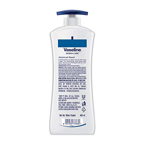 Vaseline Derma Care, Advanced Repair Body Lotion, 400 ml, for Sensitive, Dry, Rough Skin, Visibly Reduces Dryness in 24Hr, Non-Greasy, Long Lasting Moisturization – view 2