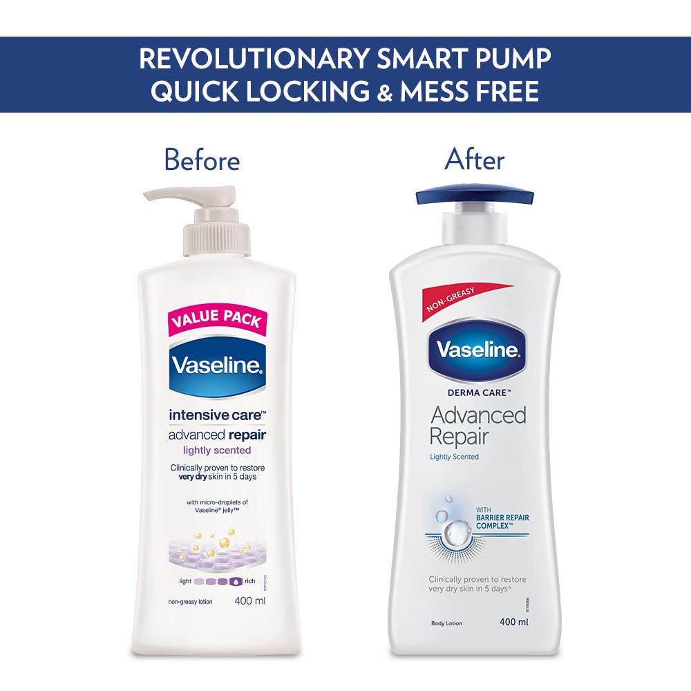 Vaseline Derma Care, Advanced Repair Body Lotion, 400 ml, for Sensitive, Dry, Rough Skin, Visibly Reduces Dryness in 24Hr, Non-Greasy, Long Lasting Moisturization – view 5
