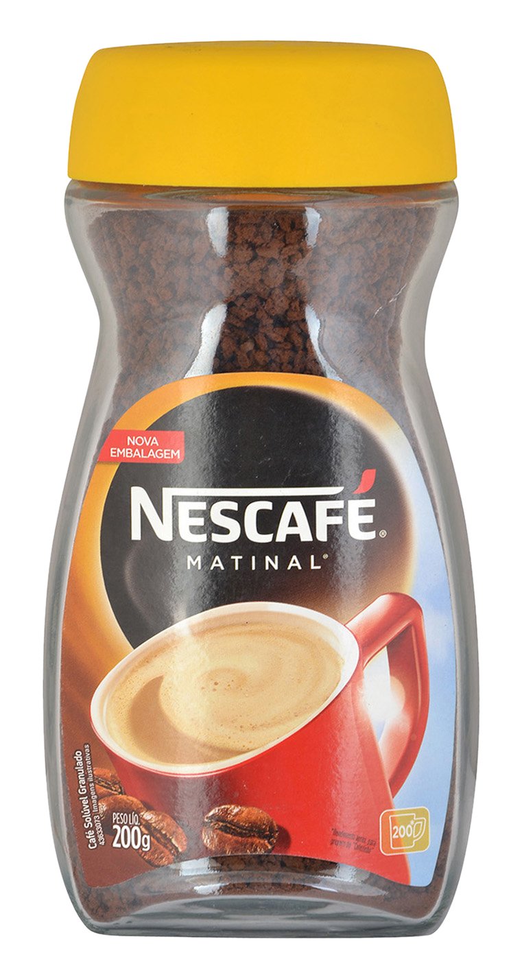 Front view of Nescafe Matinal hazelnut instant coffee bottle