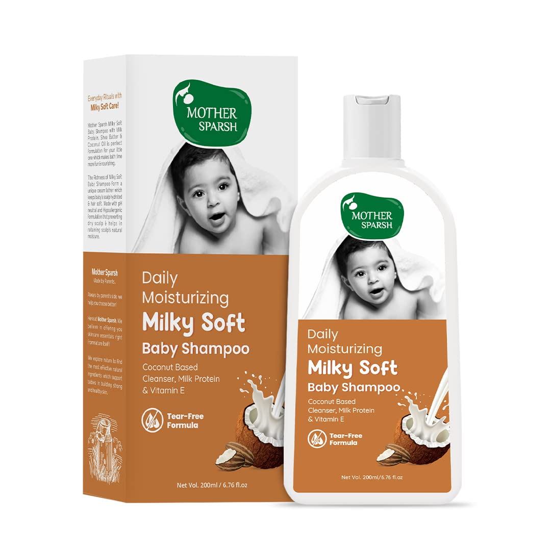 Front-facing Mother Sparsh Milky Soft Baby Shampoo 200 ml bottle
