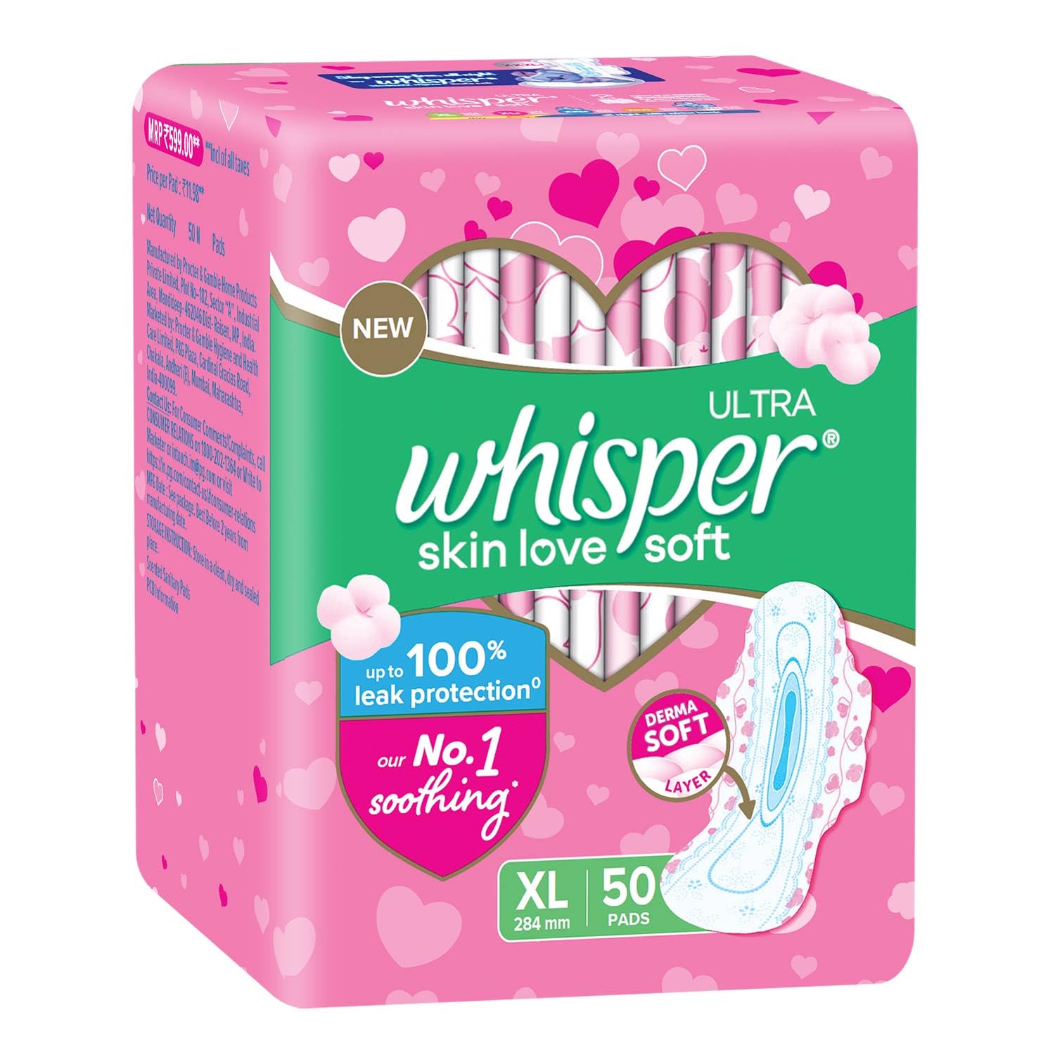 Whisper Ultra Softs Air Fresh Sanitary Pads for Women, XL 50 Napkins – view 2