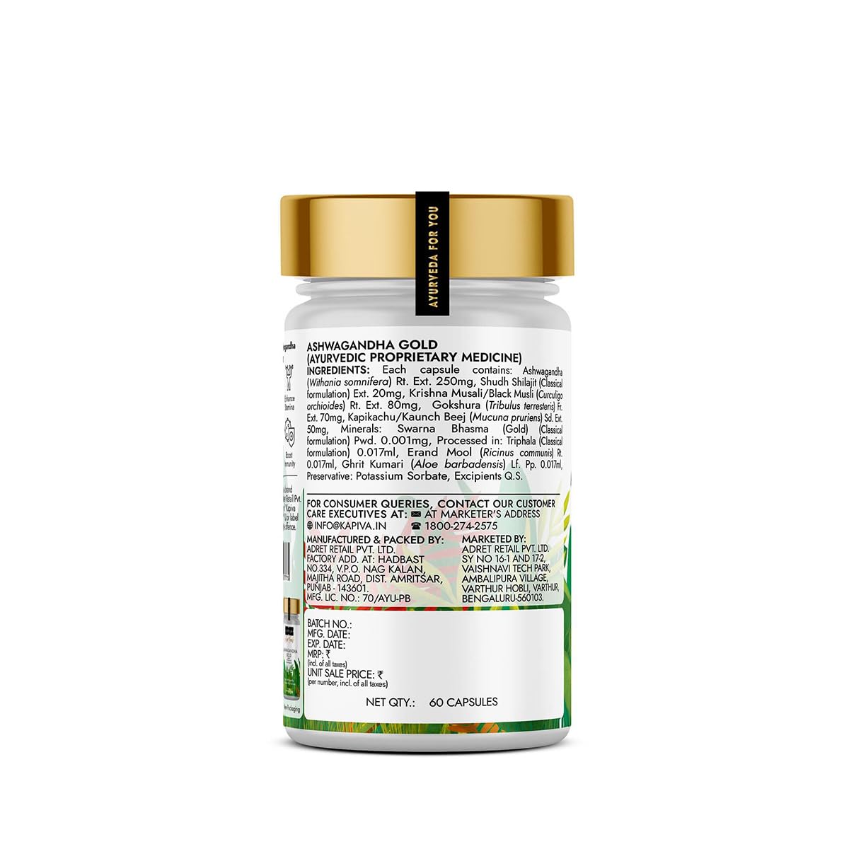 Kapiva Ashwagandha Gold Capsules, 183rd day harvested Potent Nagori Ashwagandha With Gold, Shilajit – view 9