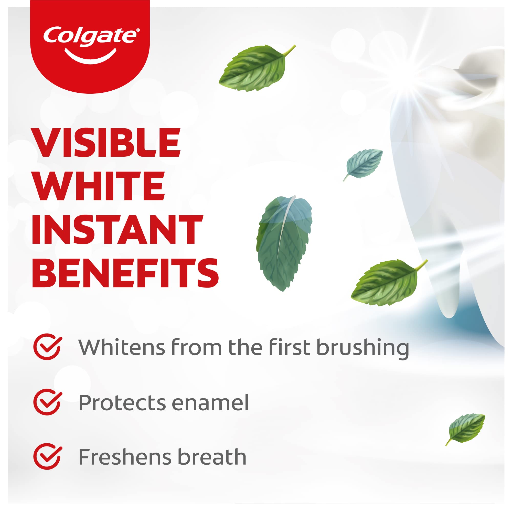 Colgate Visible White Instant teeth whitening Toothpaste, Pack of 400g (100g X 4), with Optic Brighteners for Instant White Teeth, Enamel Protection & Plaque Removal, Colgate Toothpaste with Dazzling Mint for Fresh Breath – view 3