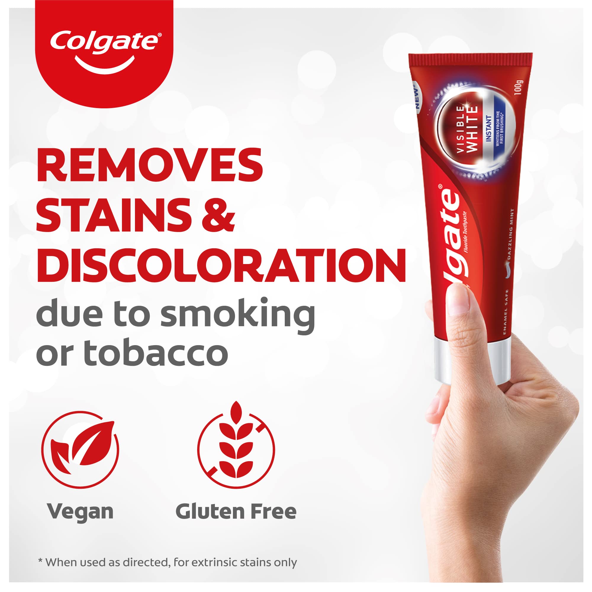 Colgate Visible White Instant teeth whitening Toothpaste, Pack of 400g (100g X 4), with Optic Brighteners for Instant White Teeth, Enamel Protection & Plaque Removal, Colgate Toothpaste with Dazzling Mint for Fresh Breath – view 4