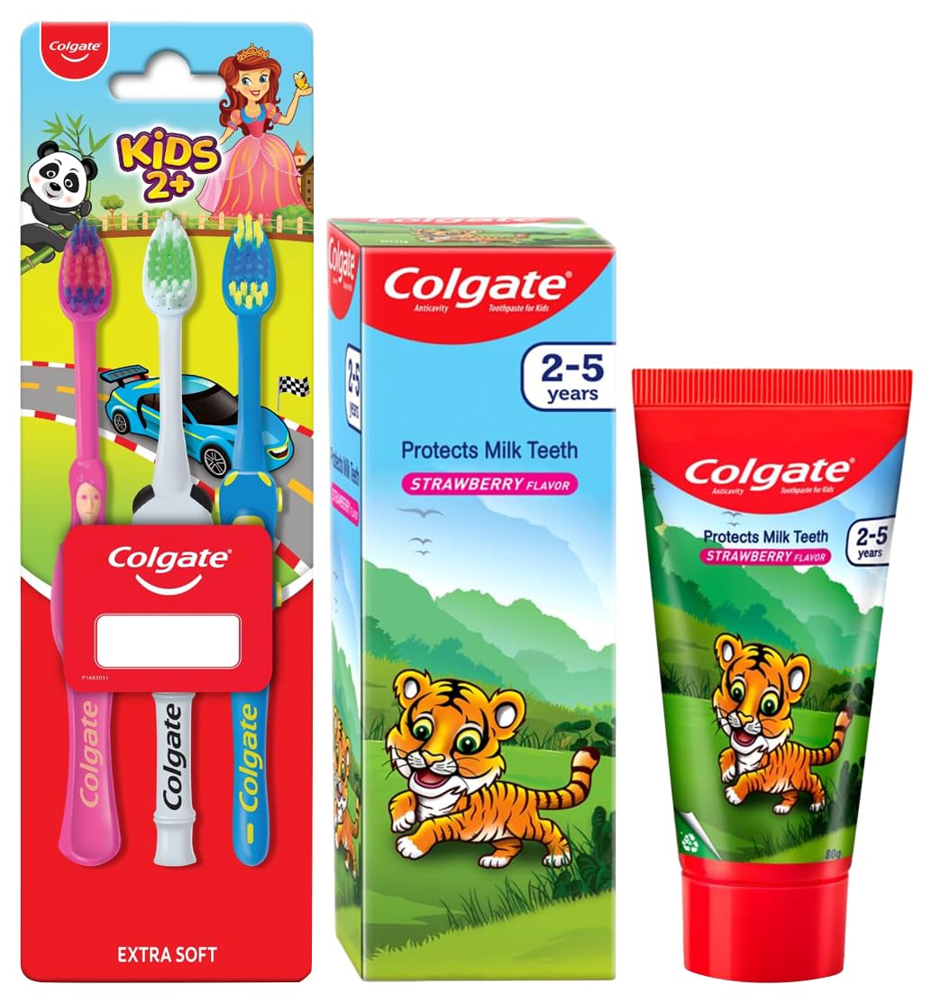 Colgate kids anticavity toothpaste with 3 extra soft toothbrushes