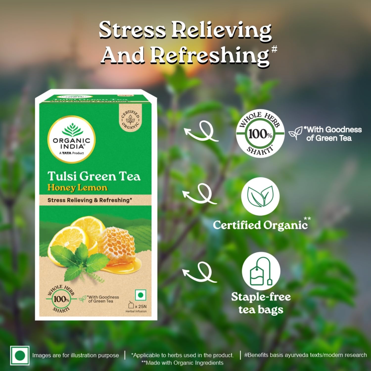 Organic India Tulsi Green Tea Honey Lemon 25 Teabags – view 3