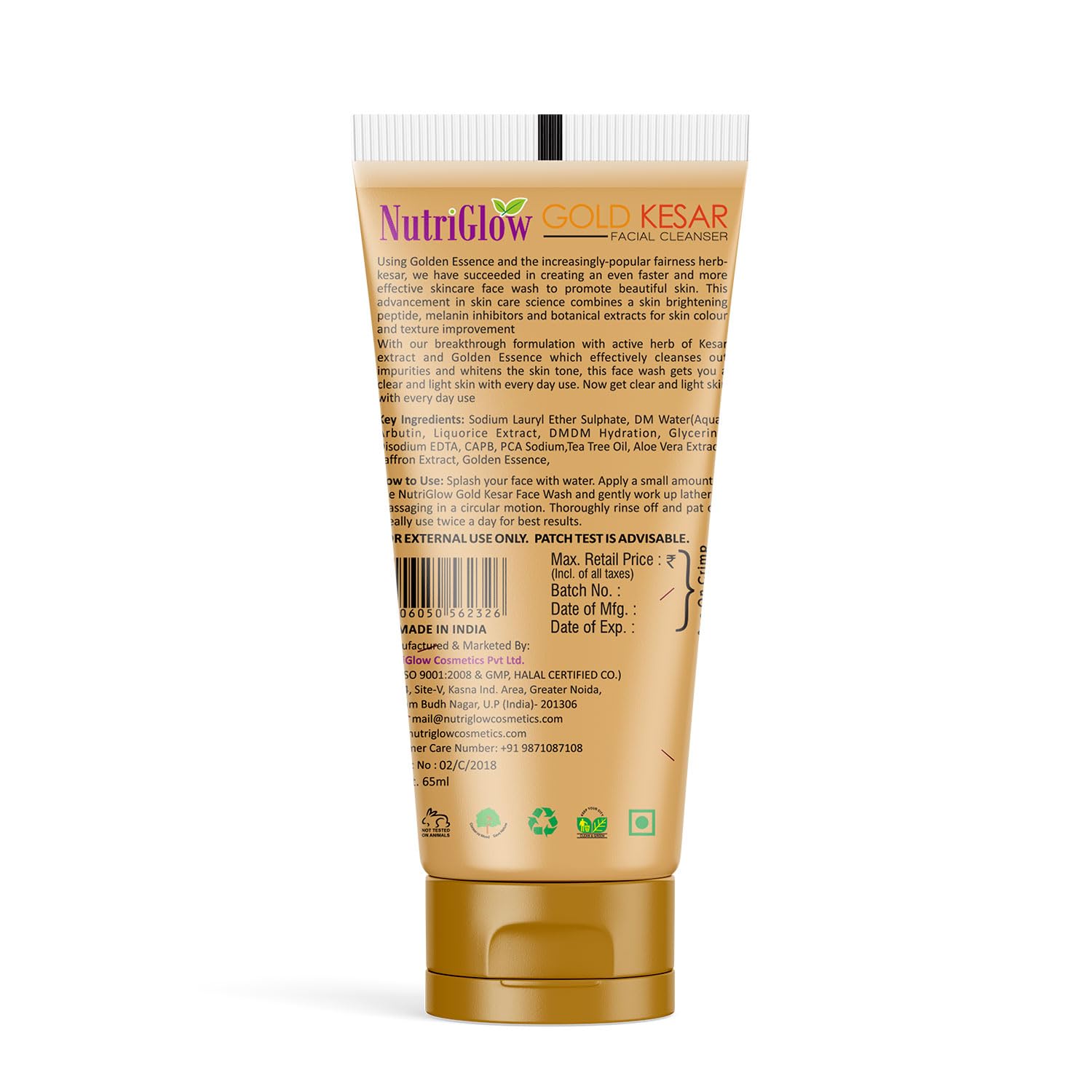 NutriGlow Gold kesar Face Wash For Deep Cleansing, Tan Removal, Skin Tightening Non Foaming Face Wash, All Skin Types, No Sulphate, 65 ml – view 2