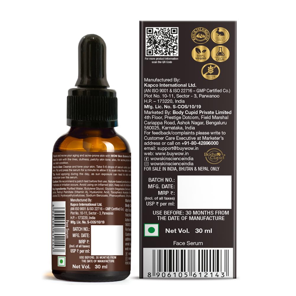 WOW Skin Science Retinol Face Serum - Oil Free - Skin Plumping, Boost Collagen, Anti Acne, Anti Aging, Restoration - No Parabens, Silicones & Mineral Oil, 30 ml – view 4