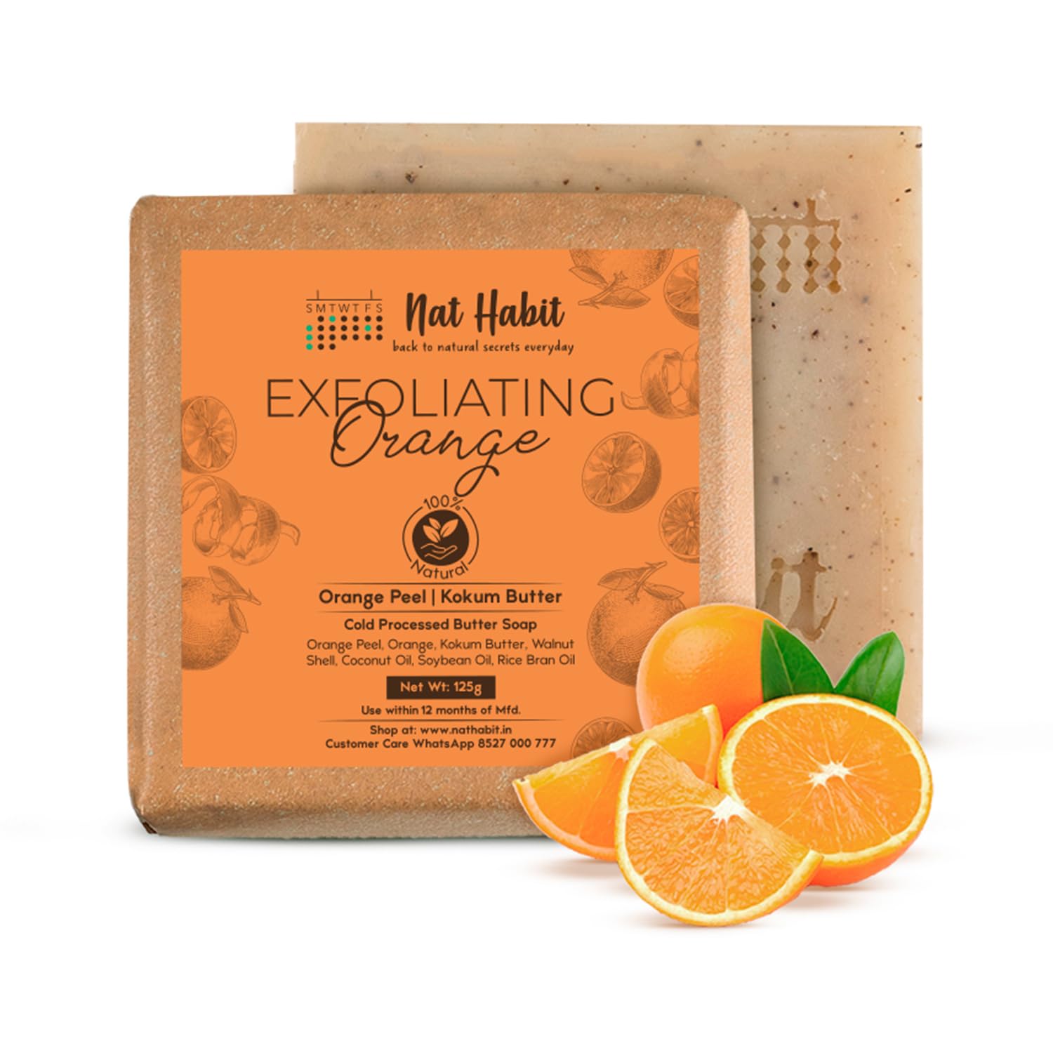 Handmade orange kokum butter soap bar for daily body cleansing