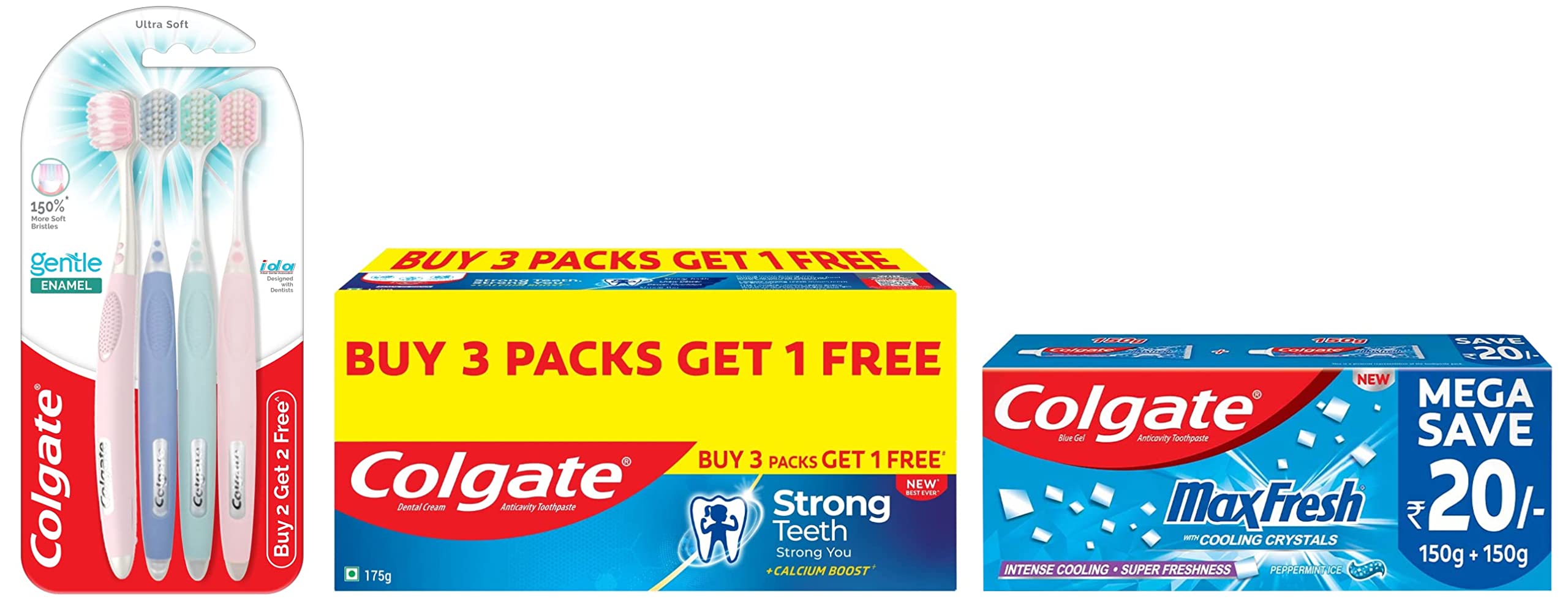 Colgate Gentle Enamel Ultra Soft Bristles Manual Toothbrush & Strong Teeth Cavity Protection Toothpaste & MaxFresh Toothpaste, Blue Gel Paste with Menthol for Super Fresh Breath, 300g, 150g X 2 – view 1