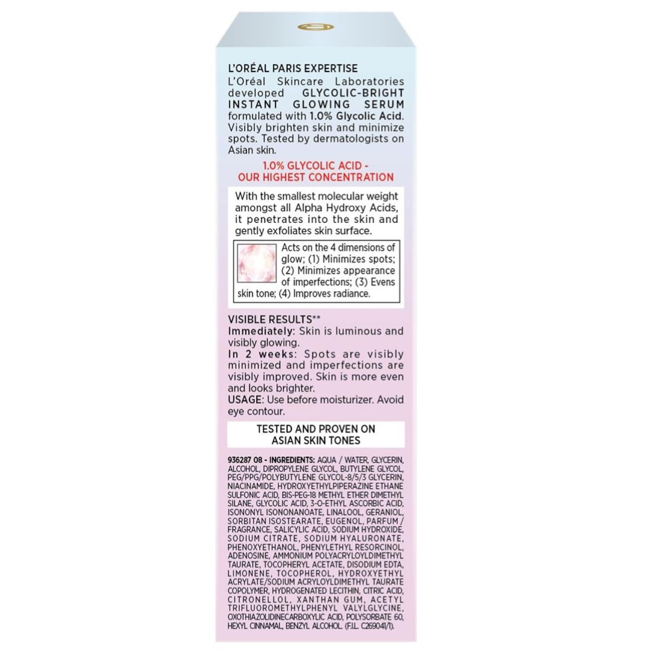 L'Oreal Paris Brightening Serum, 1% Glycolic Acid, 2% Niacinamide Serum, Visibly Minimizes Spots, Reveals Even Skin Tone, Glycolic Bright Skin, 15ml – view 9