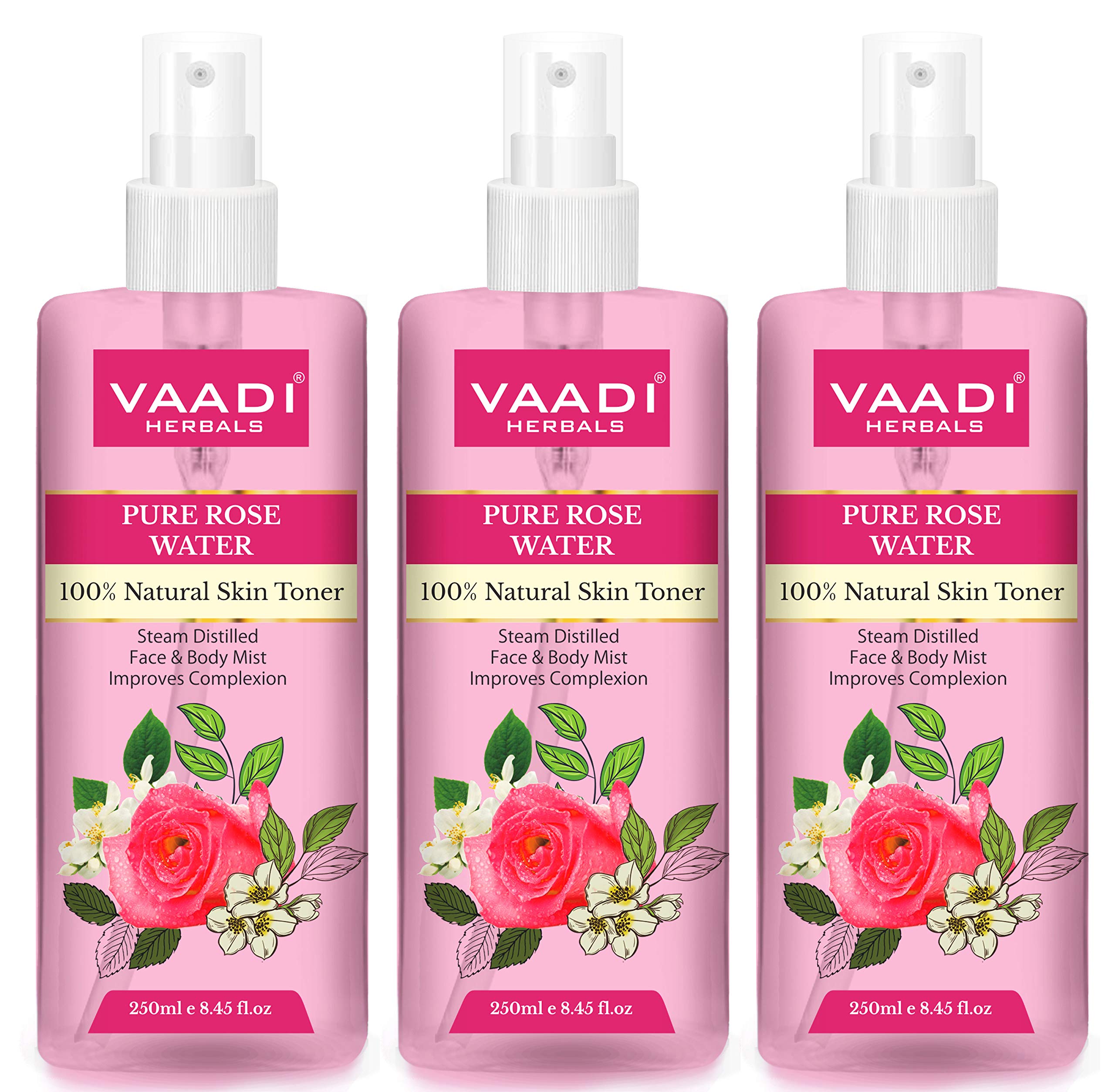 Vaadi Herbals Pvt. Ltd Pack Of 3 Rose Water - 100% Natural & Pure, 250 ml (Pack of 3) – view 2