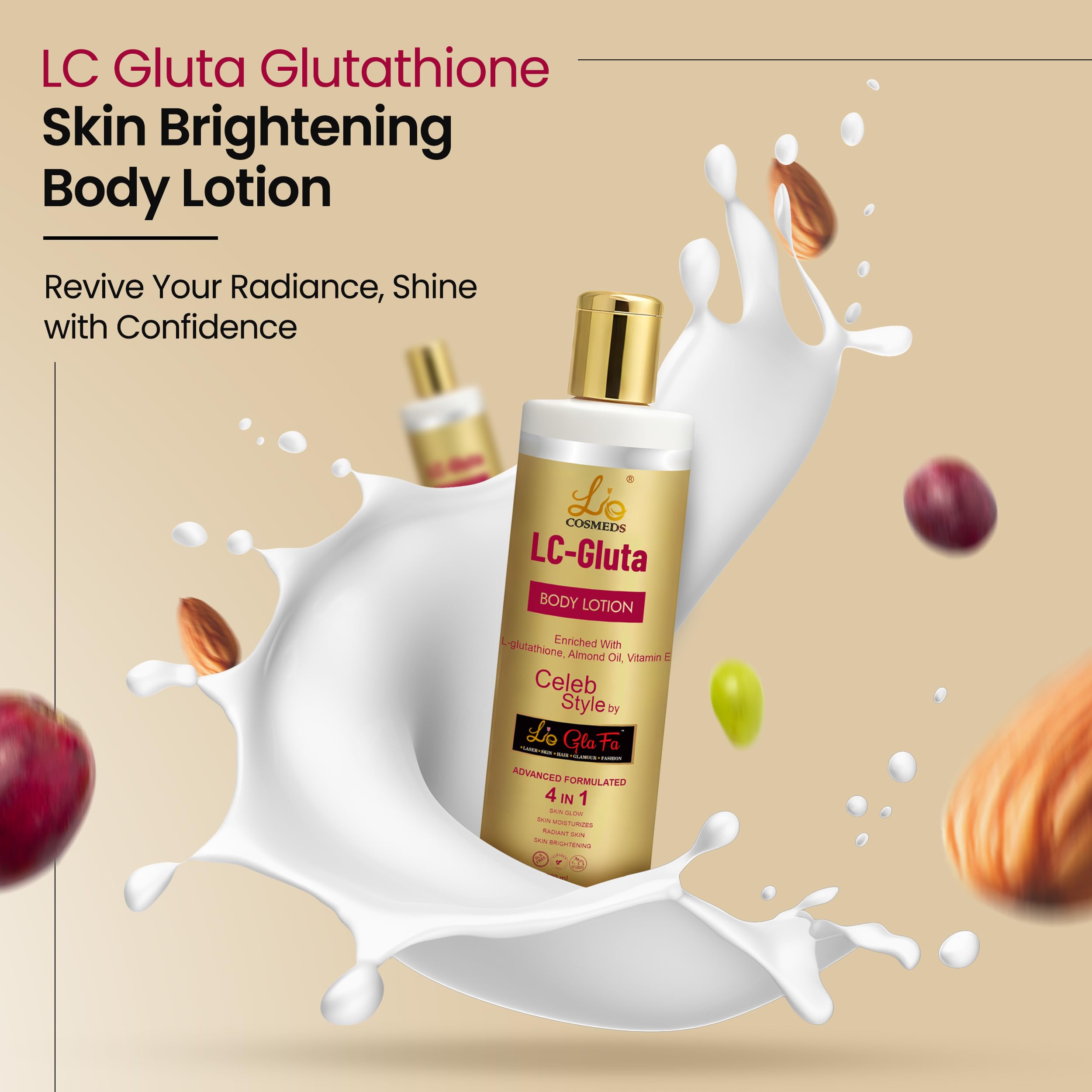 Lio Cosmeds Body Lotion LC Gluta Glutathione Body Lotion for Skin Brightening Glowing Skin Moisturizes Skin & Radiant Skin contains Glutathione Almond Oil & Kojic Acid (200 ml) (Pack of 2) – view 2