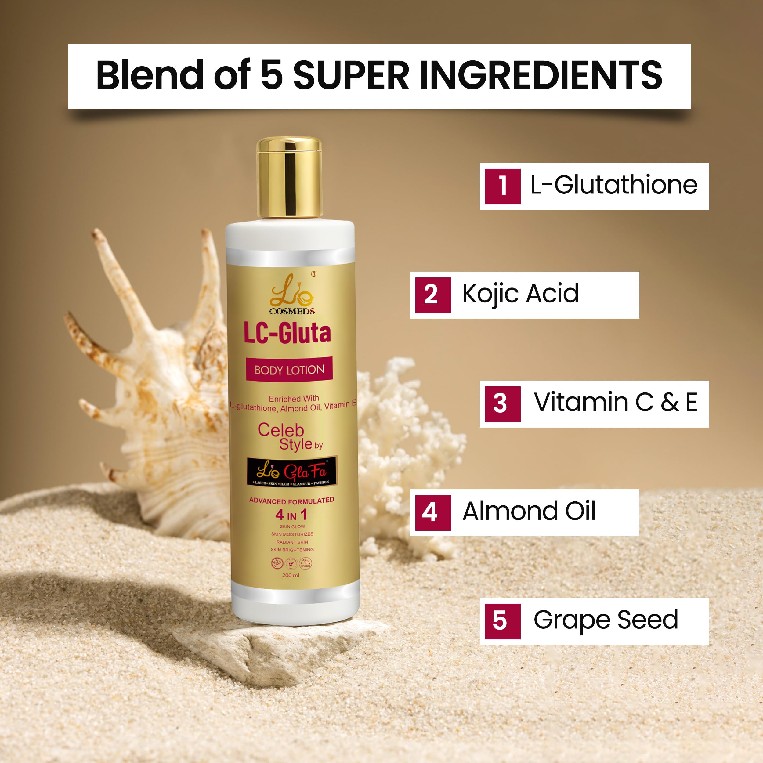 Lio Cosmeds Body Lotion LC Gluta Glutathione Body Lotion for Skin Brightening Glowing Skin Moisturizes Skin & Radiant Skin contains Glutathione Almond Oil & Kojic Acid (200 ml) (Pack of 2) – view 3